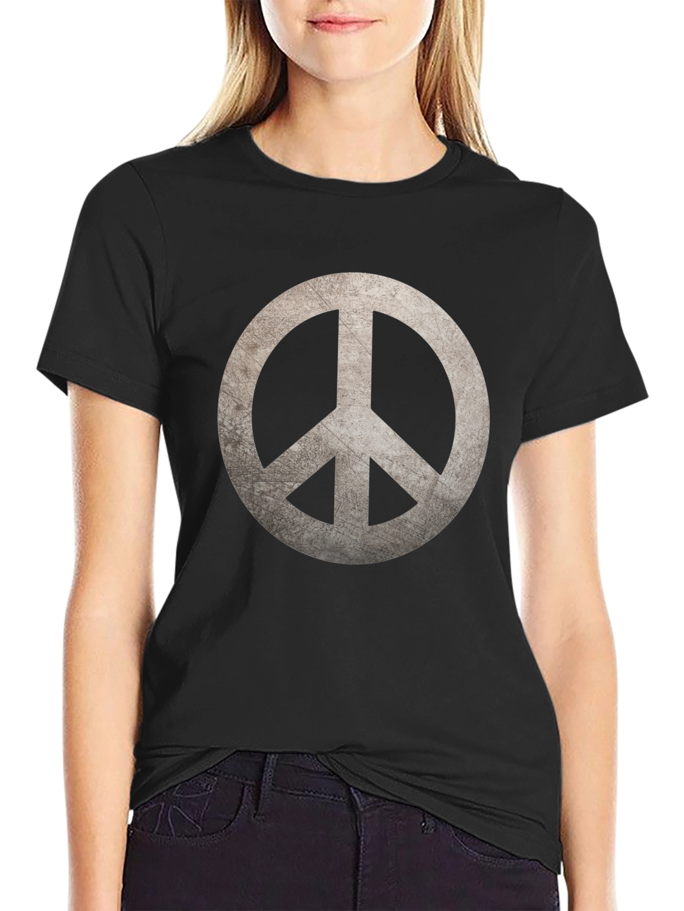 Peace Symbol Graphic Print Black T-Shirt