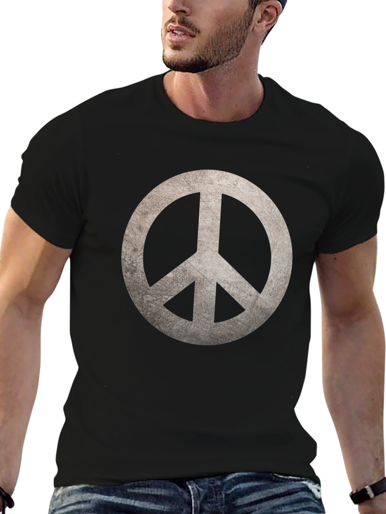 Peace Symbol Graphic Print Black T-Shirt