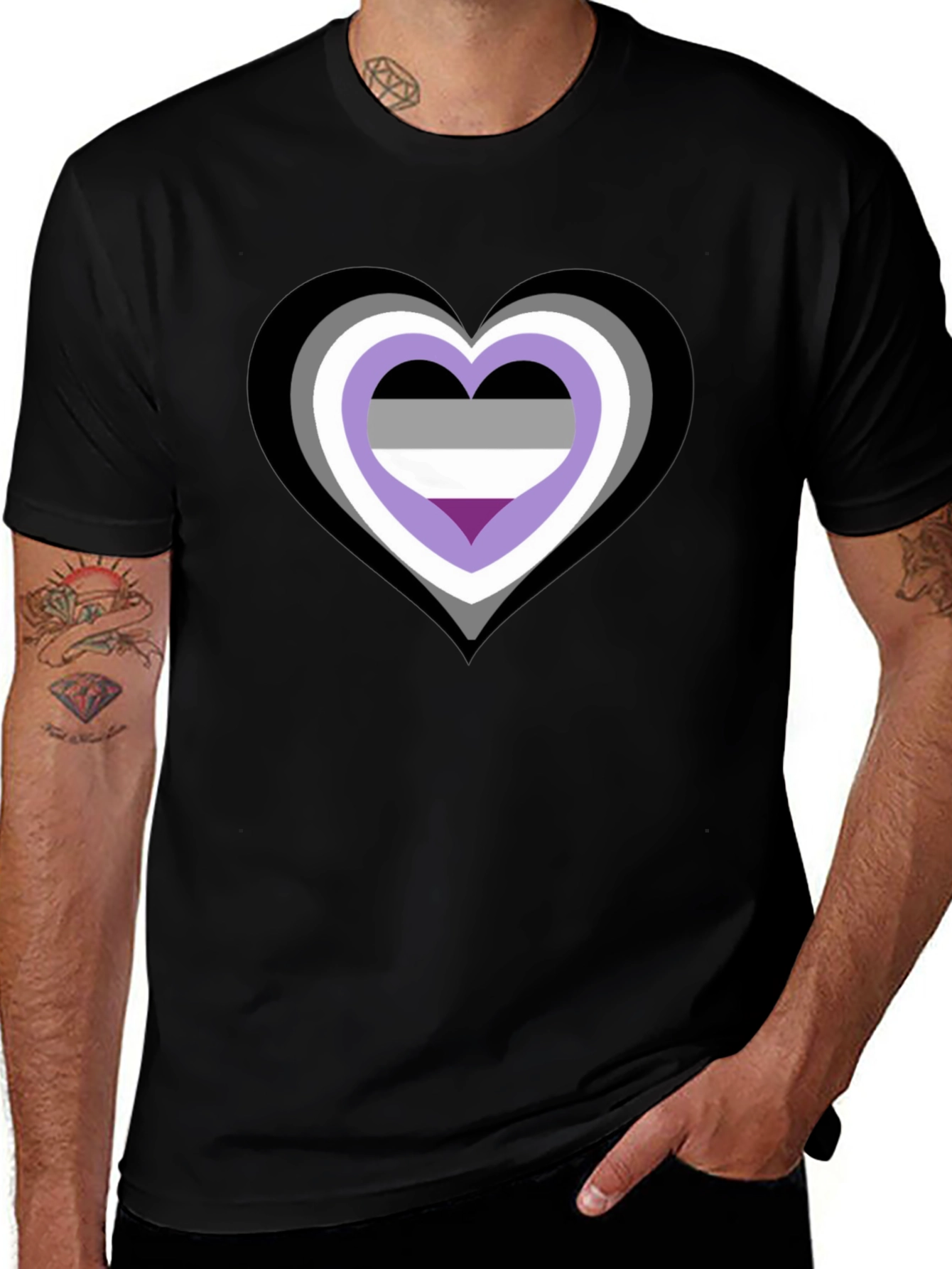 Asexual Pride Heart Graphic Tee - Black Cotton Blend
