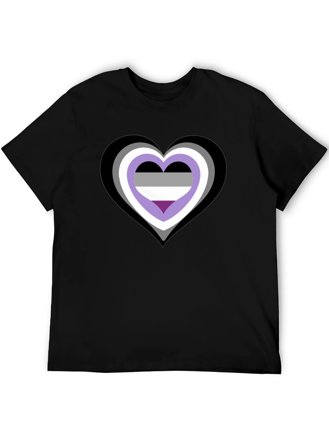Asexual Pride Heart Graphic Tee - Black Cotton Blend