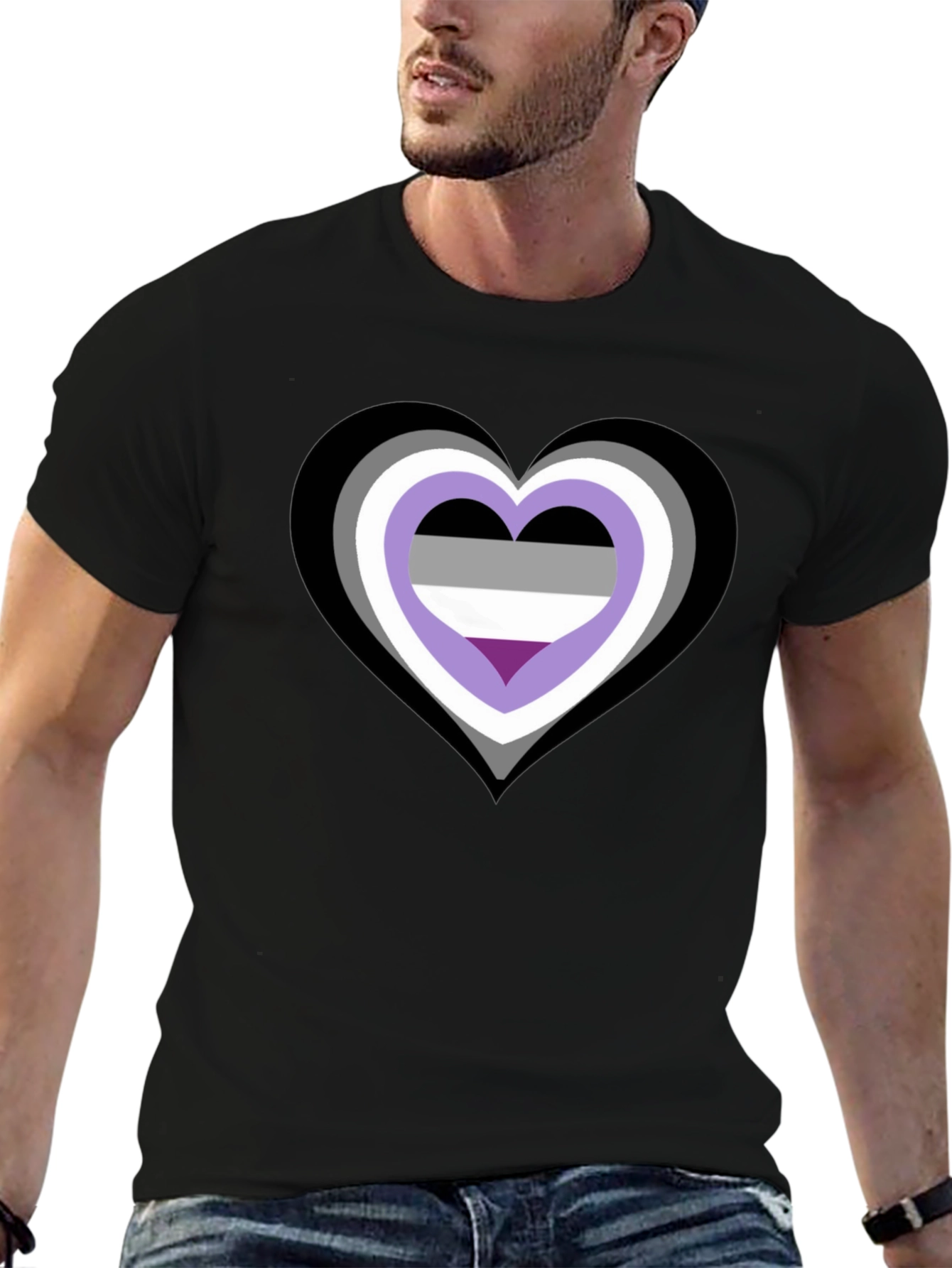 Asexual Pride Heart Graphic Tee - Black Cotton Blend