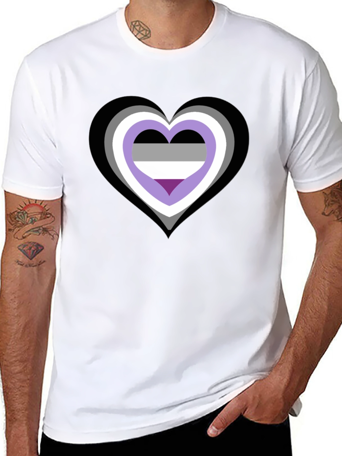 Asexual Pride Heart Graphic Tee - Black Cotton Blend