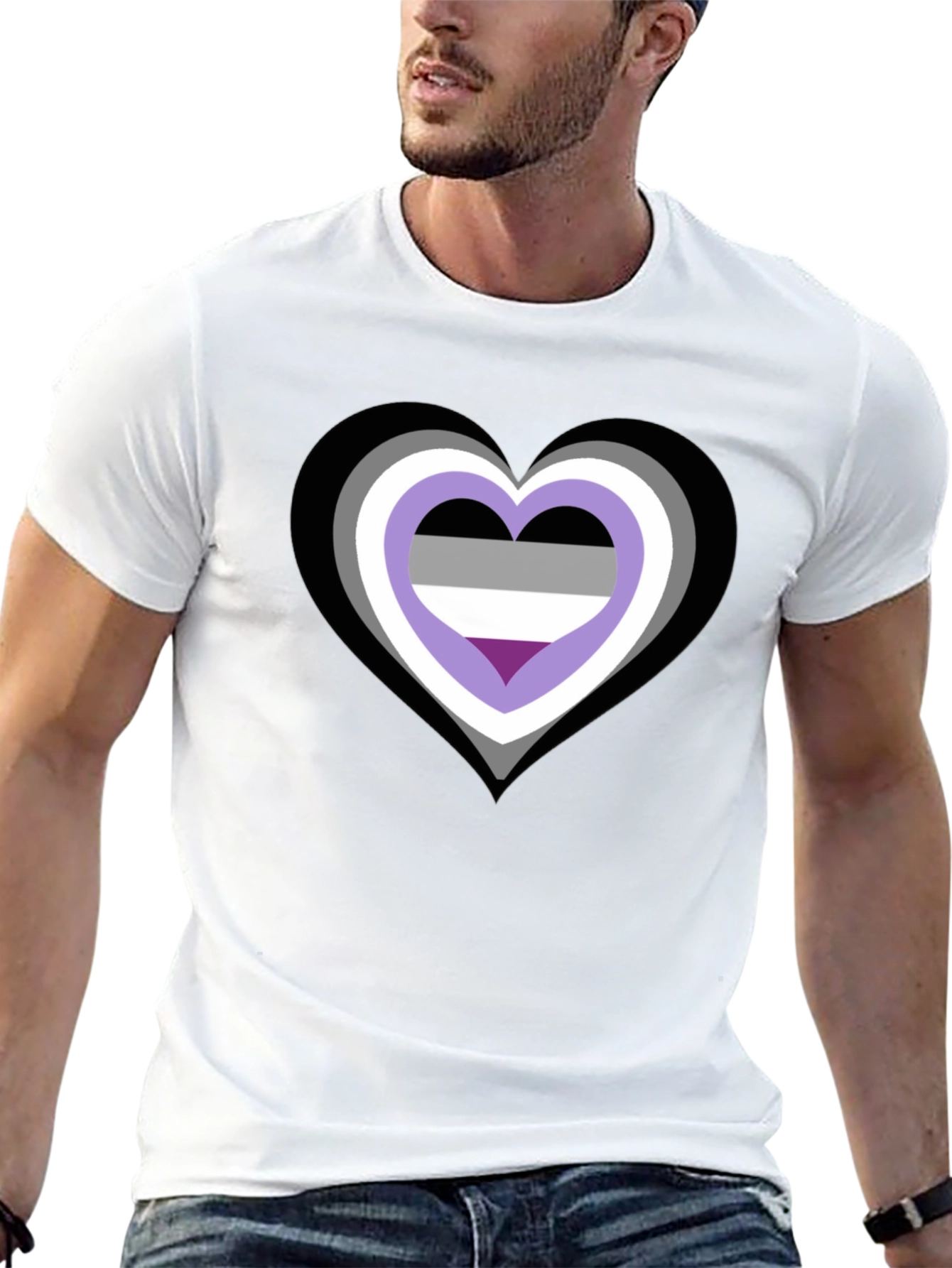 Asexual Pride Heart Graphic Tee - Black Cotton Blend