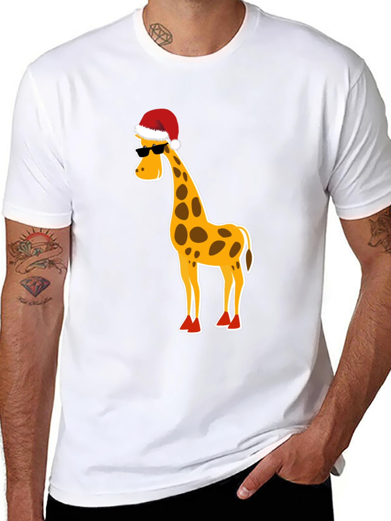 Festive Giraffe T-Shirt: Holiday Humor Apparel