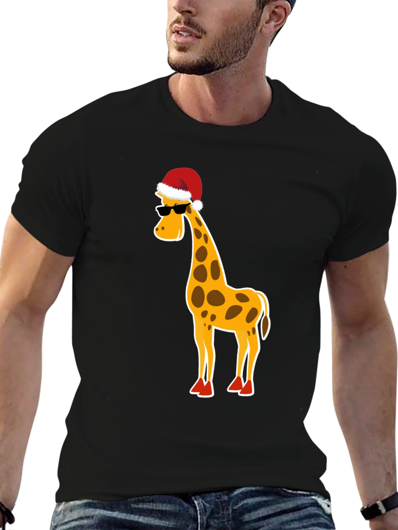 Festive Giraffe T-Shirt: Holiday Humor Apparel