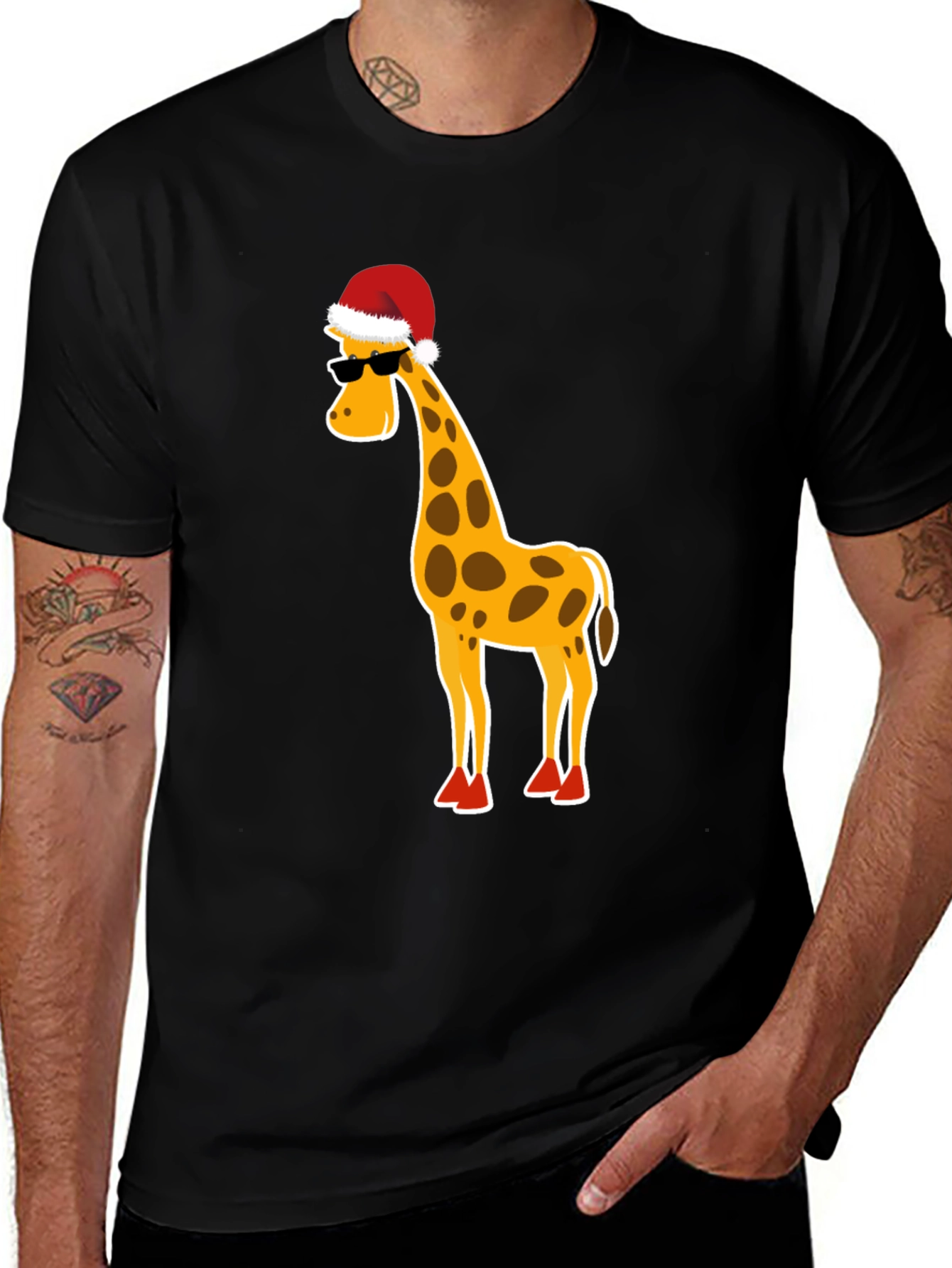 Festive Giraffe T-Shirt: Holiday Humor Apparel