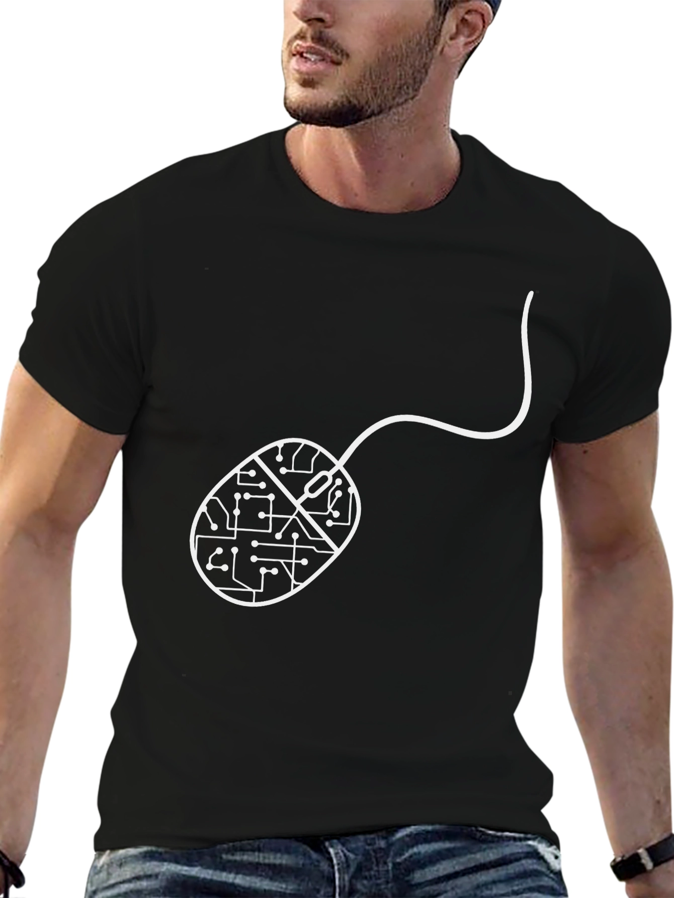 Circuit Board Mouse Tee - Black Cotton Geek Shirt
