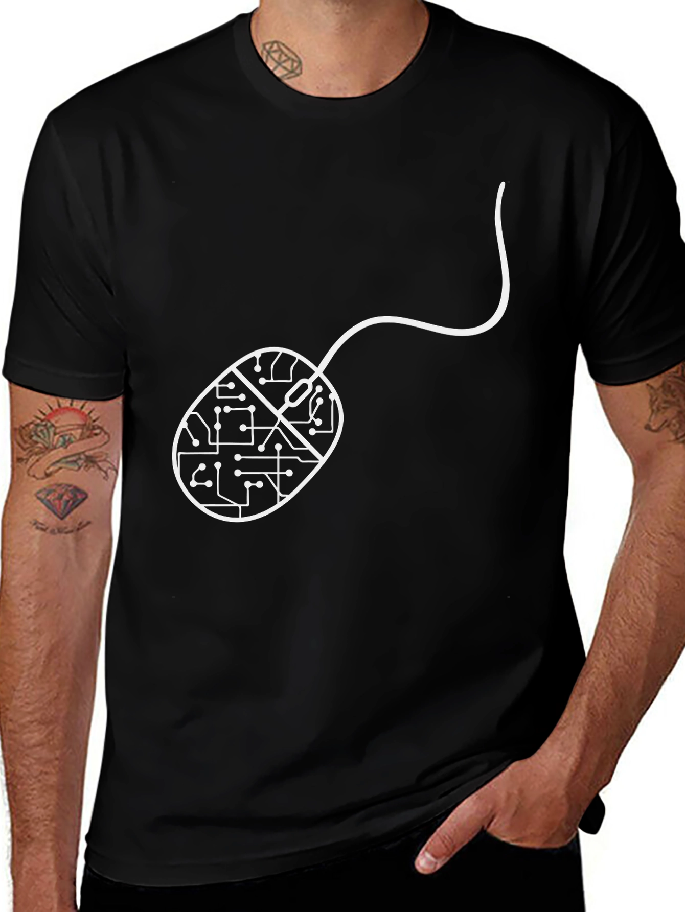 Circuit Board Mouse Tee - Black Cotton Geek Shirt