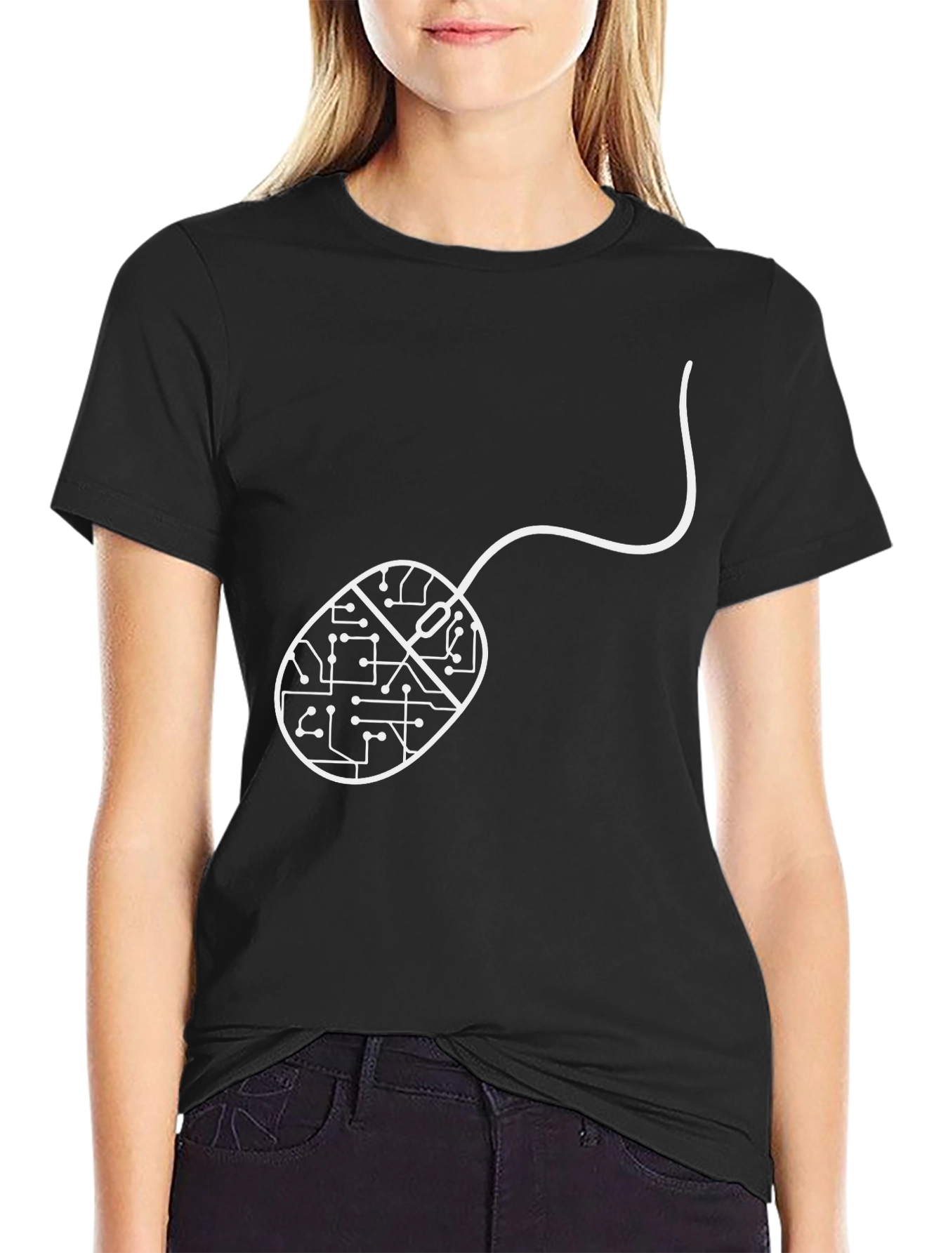 Circuit Board Mouse Tee - Black Cotton Geek Shirt