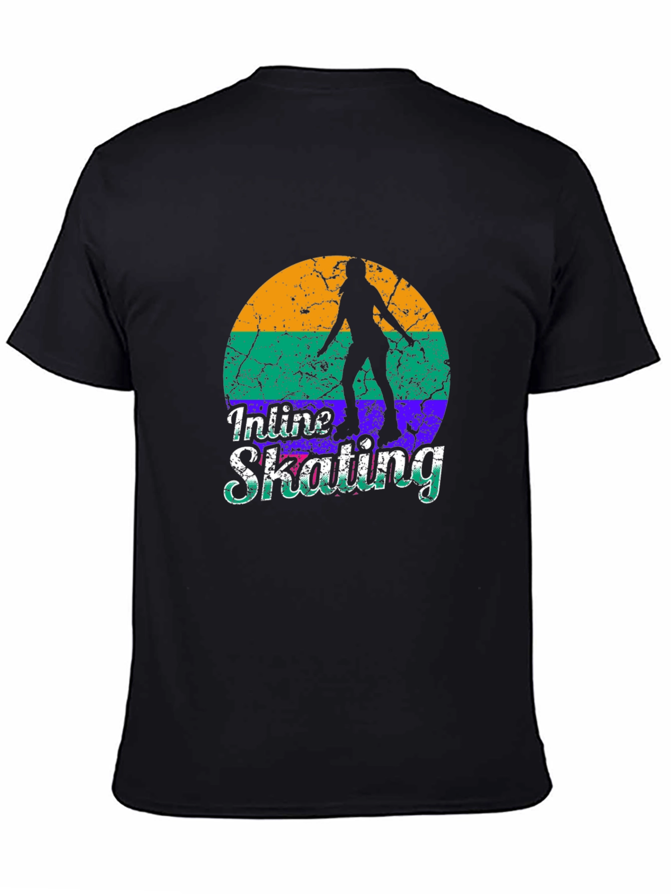 Inline Skating Retro Graphic Tee - Black Cotton