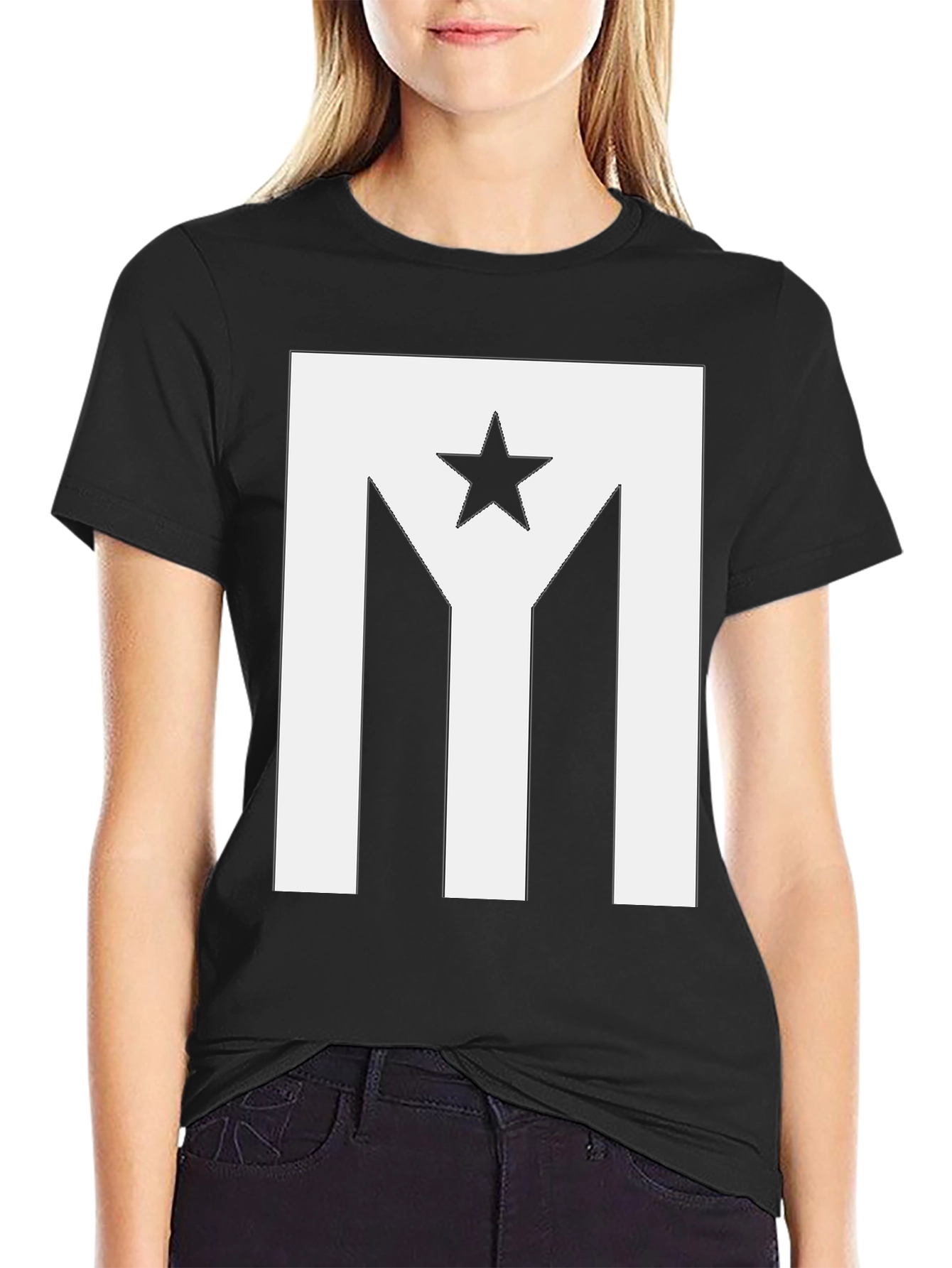 Puerto Rico Flag Star Graphic Black T-Shirt