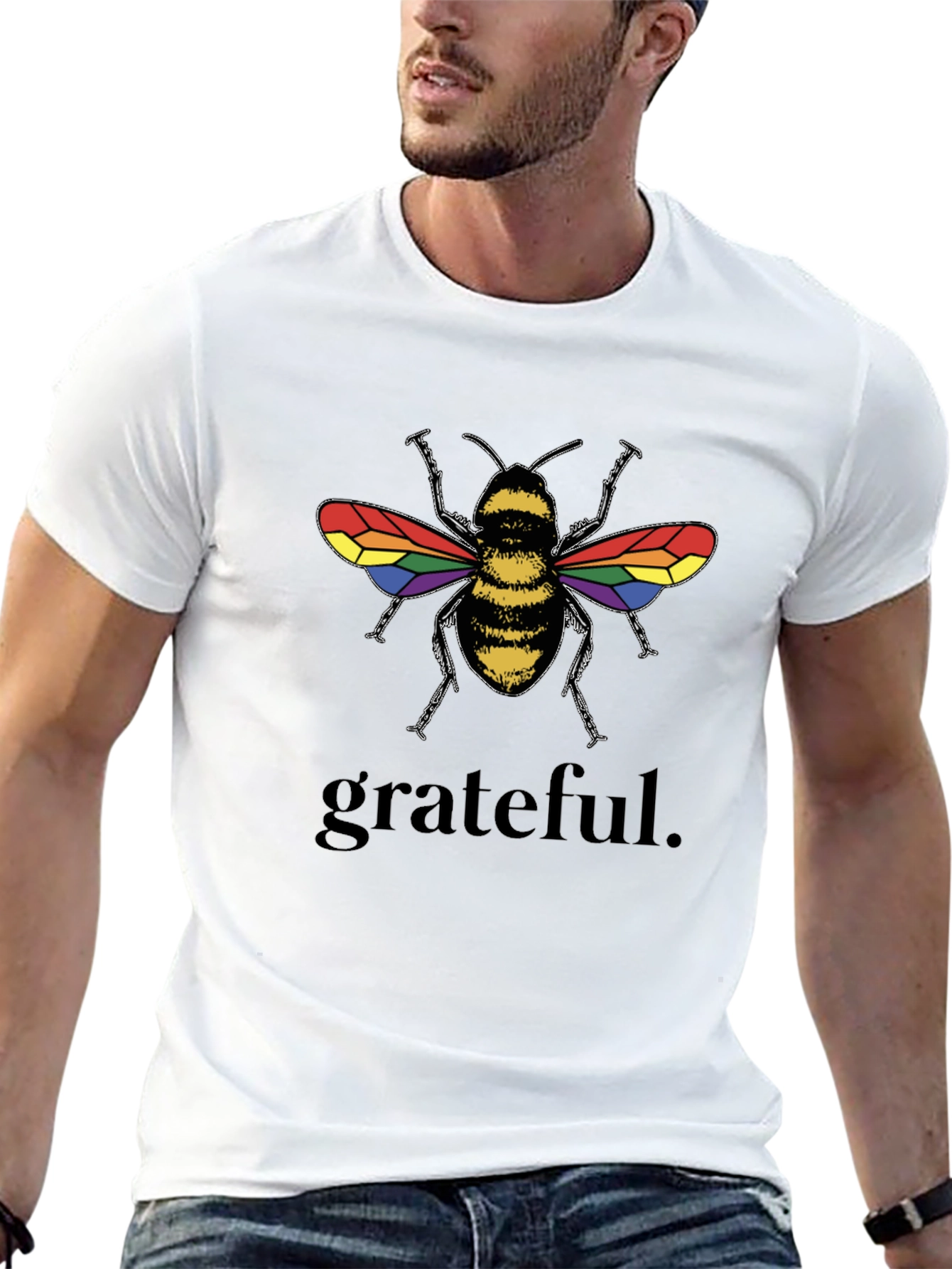 Grateful Bee Rainbow Wings Graphic T-Shirt