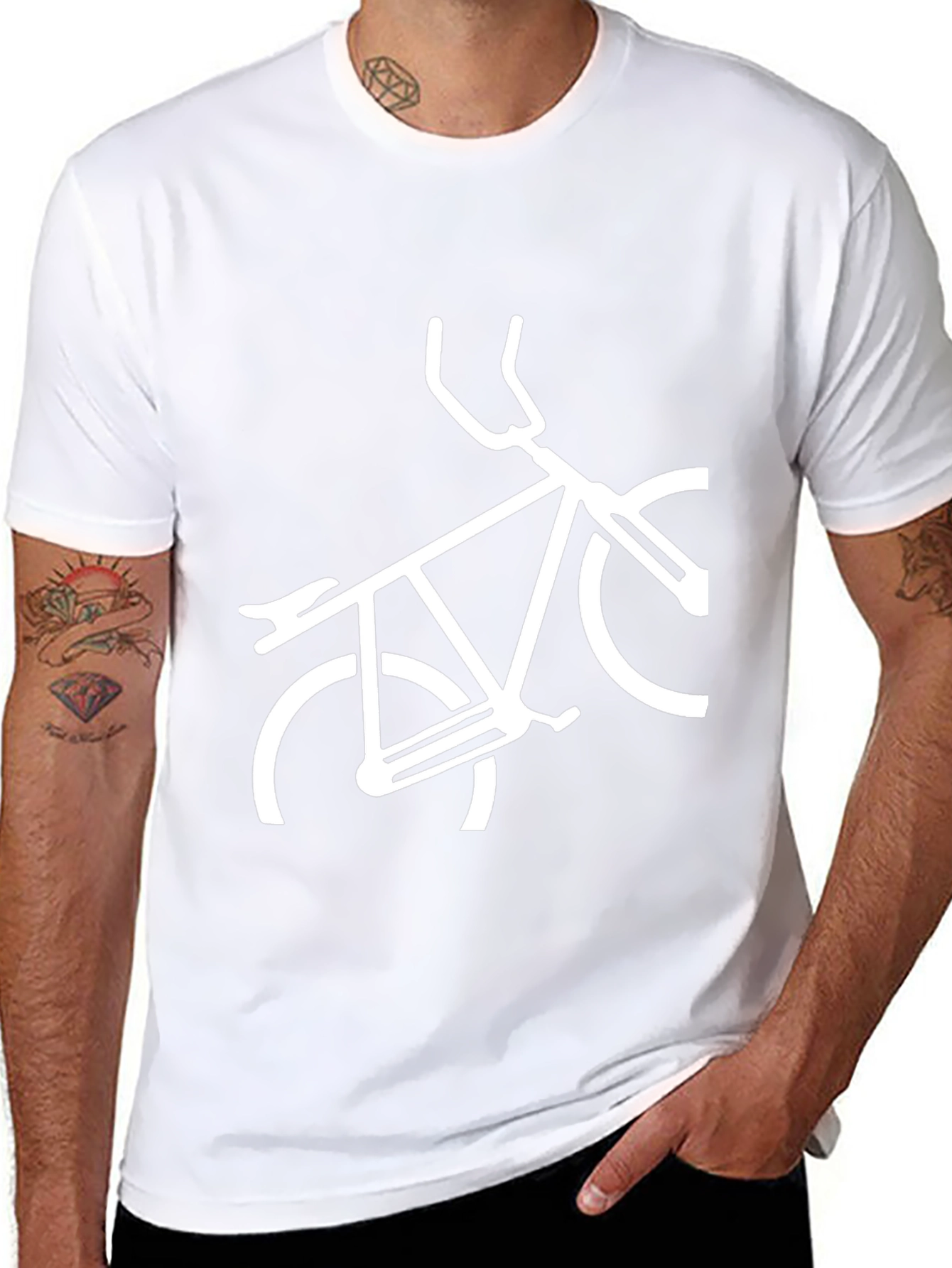 Mens Black T-Shirt with White Bike Graphic