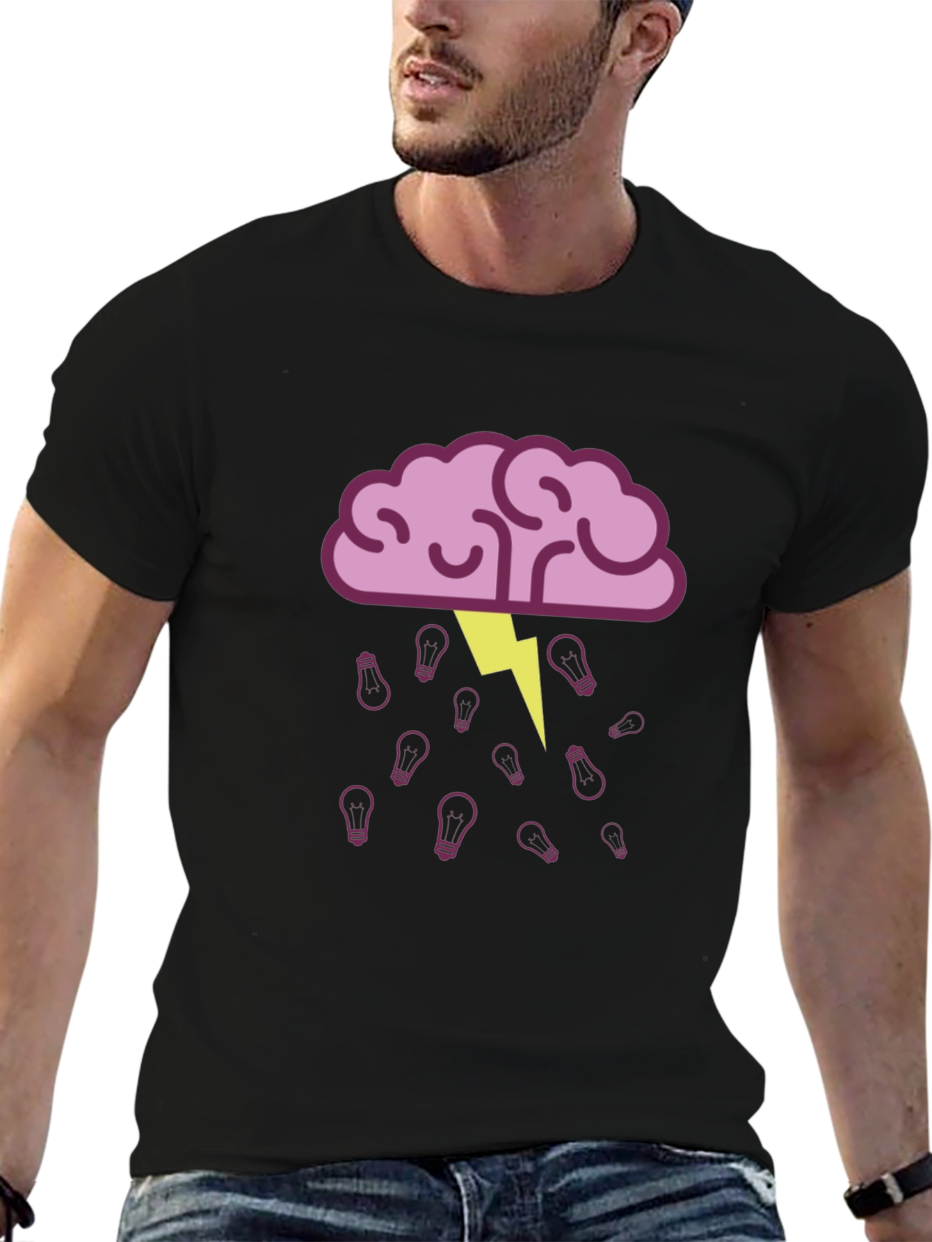 Brainstorming Black T-Shirt - Idea Lightbulb Design
