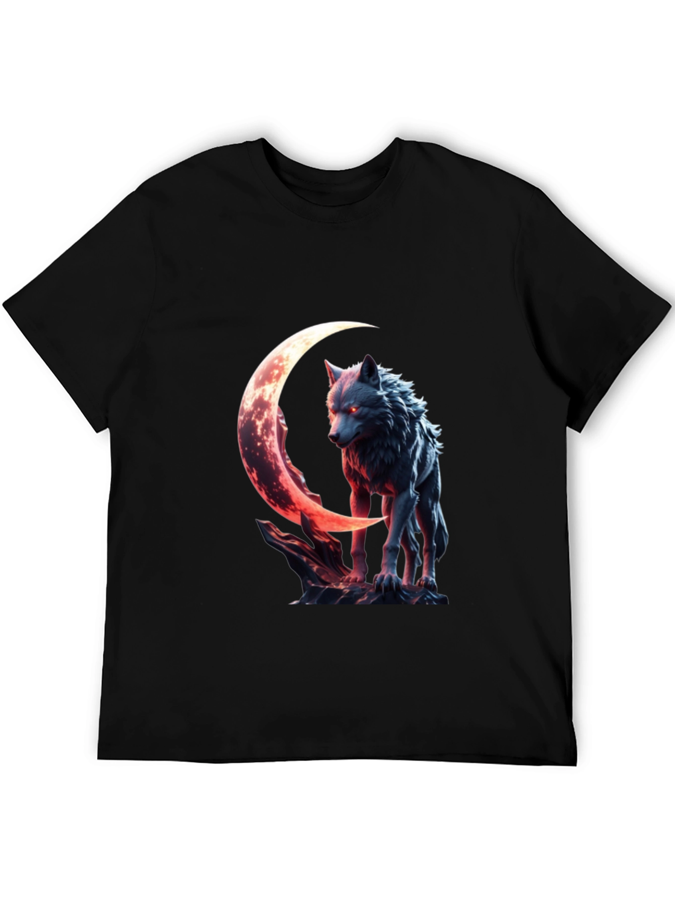 Wolf Moon Graphic Tee - Black Cotton Shirt