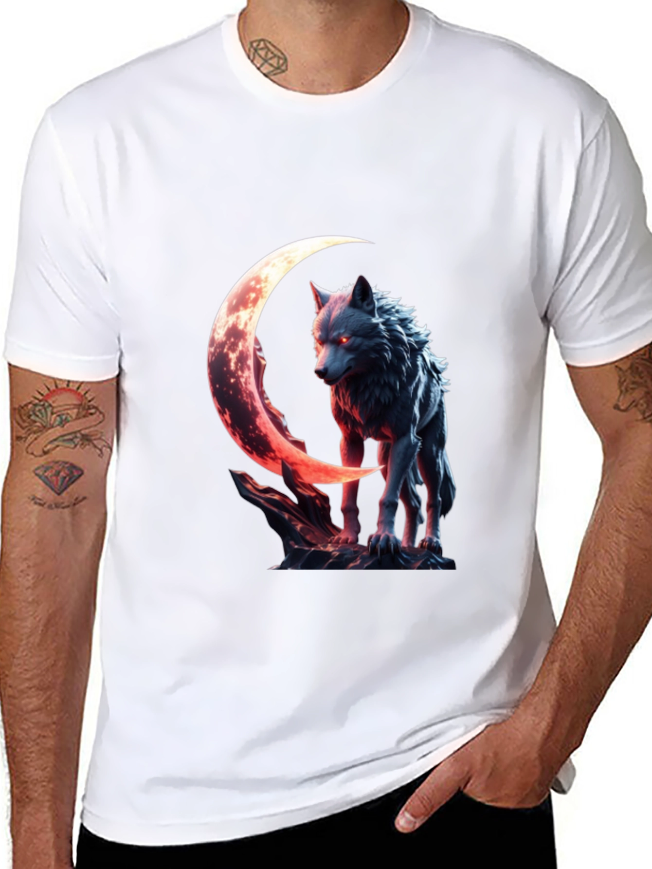 Wolf Moon Graphic Tee - Black Cotton Shirt