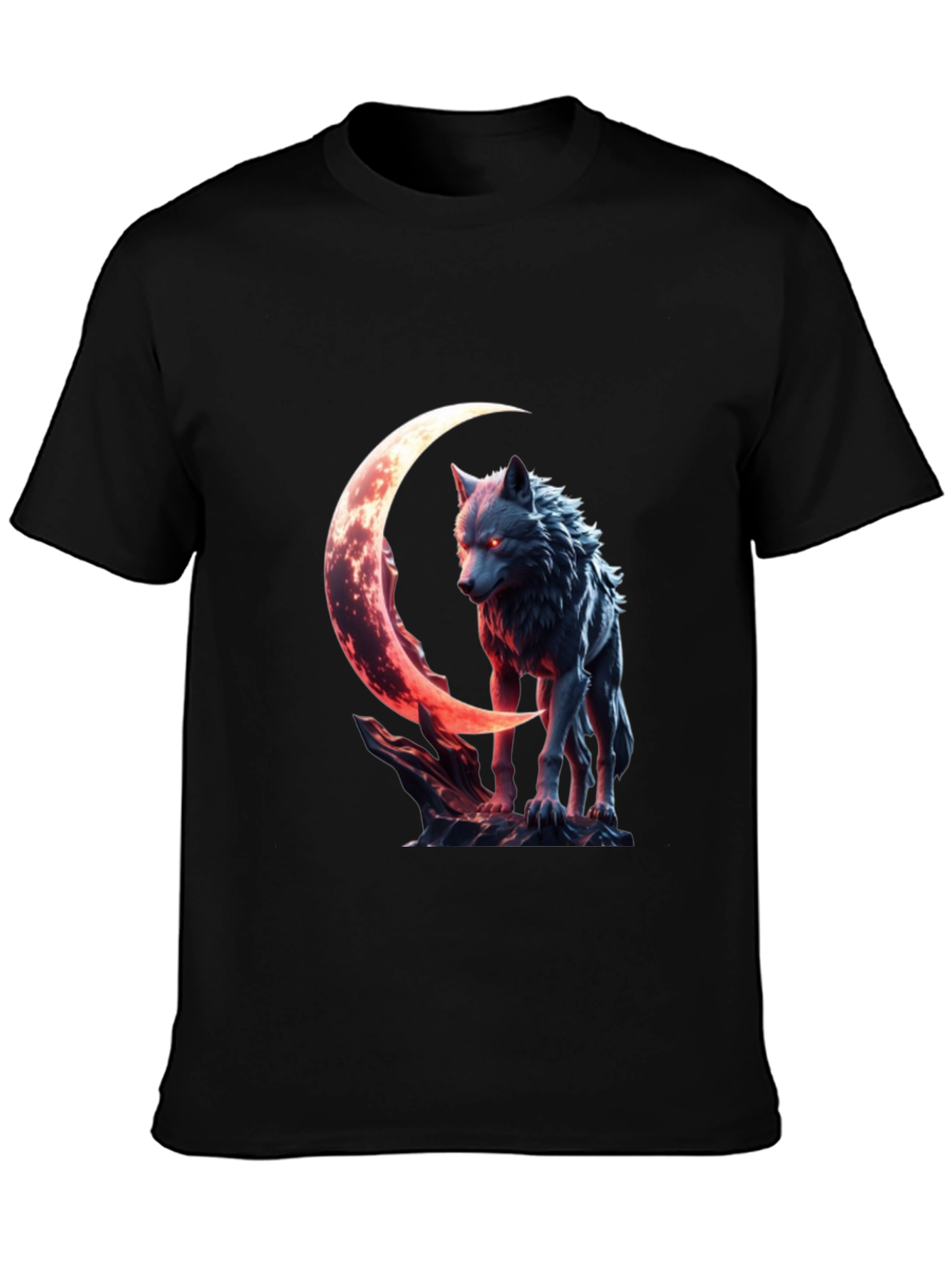 Wolf Moon Graphic Tee - Black Cotton Shirt