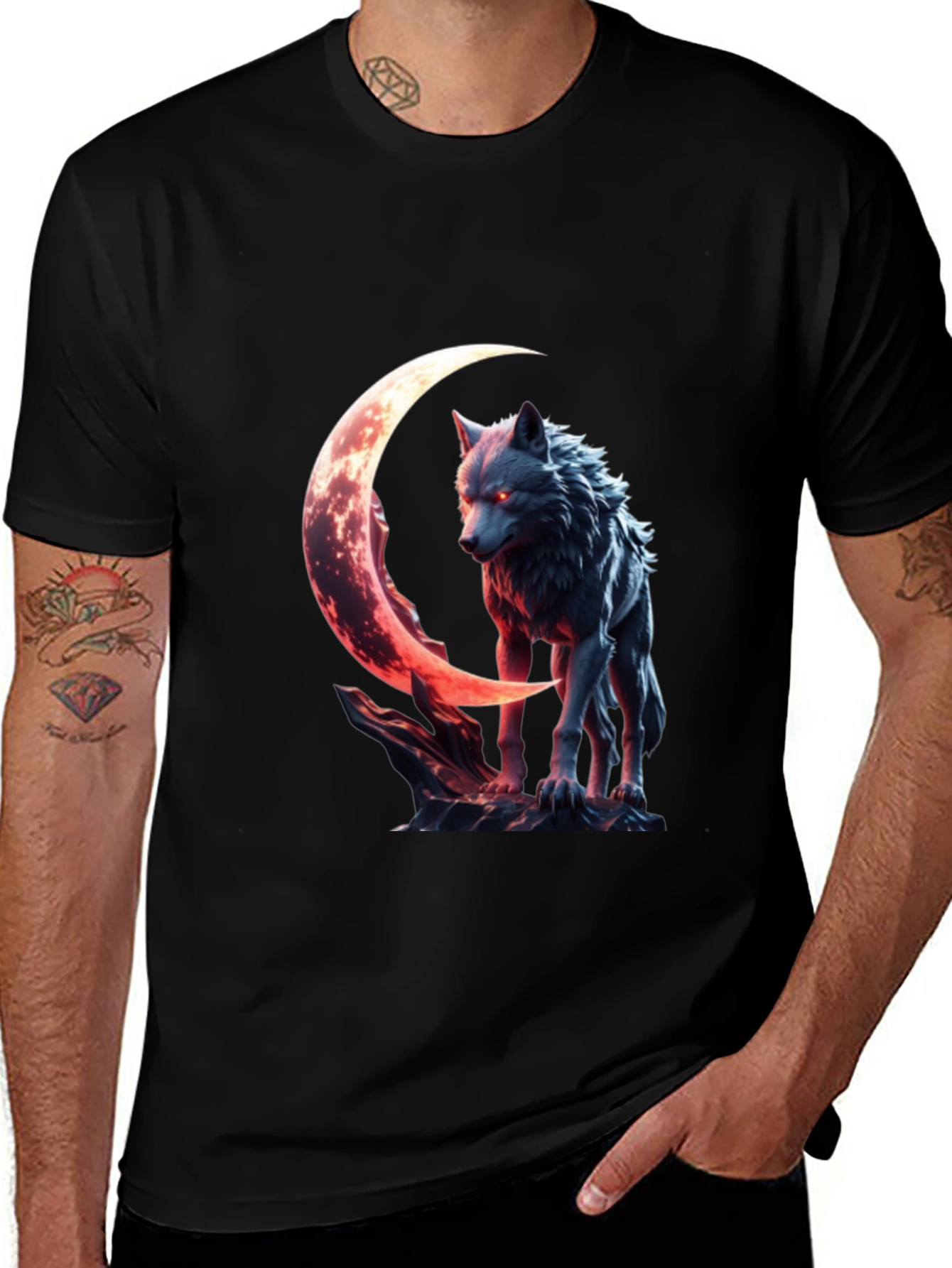 Wolf Moon Graphic Tee - Black Cotton Shirt
