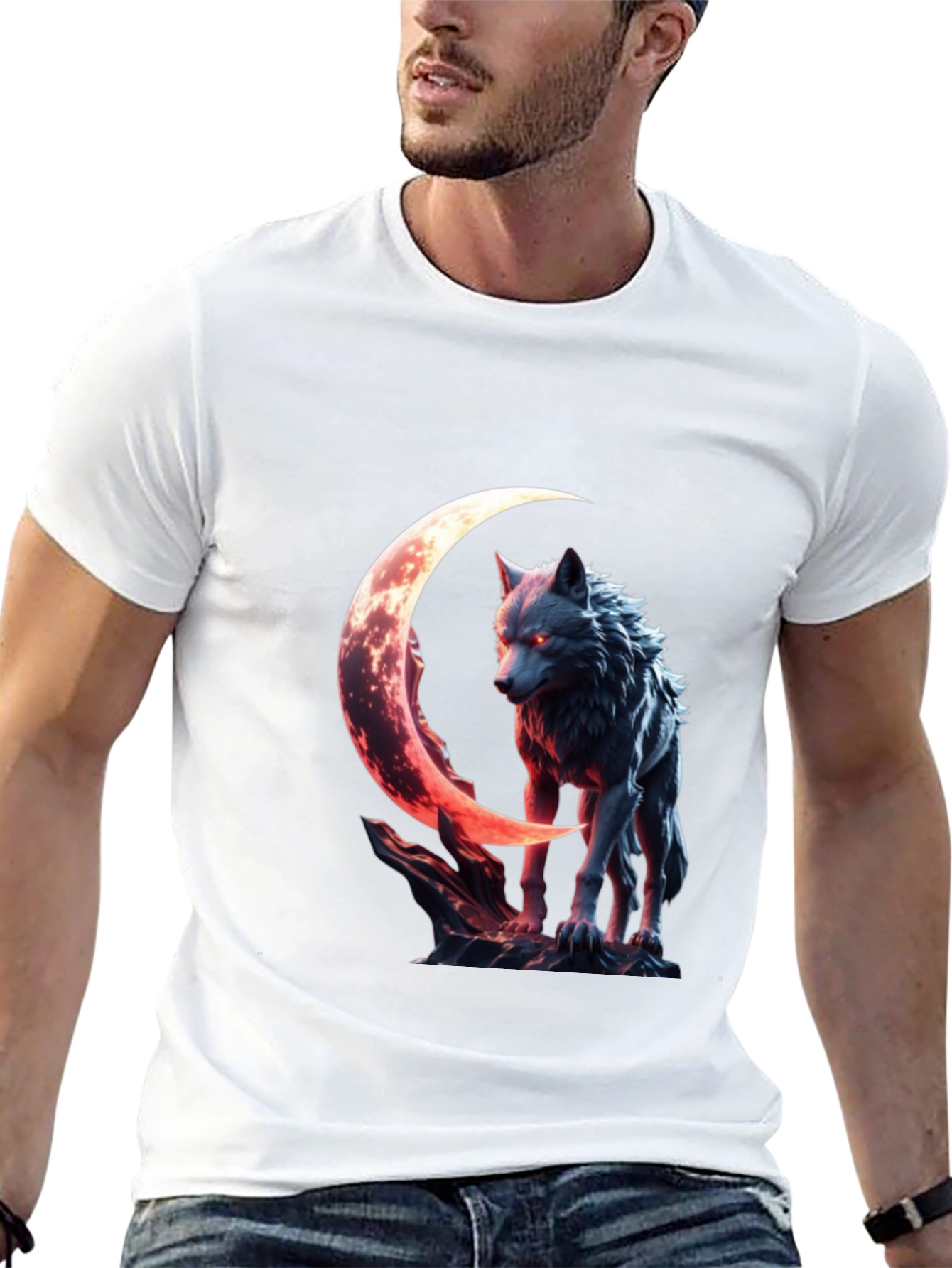Wolf Moon Graphic Tee - Black Cotton Shirt