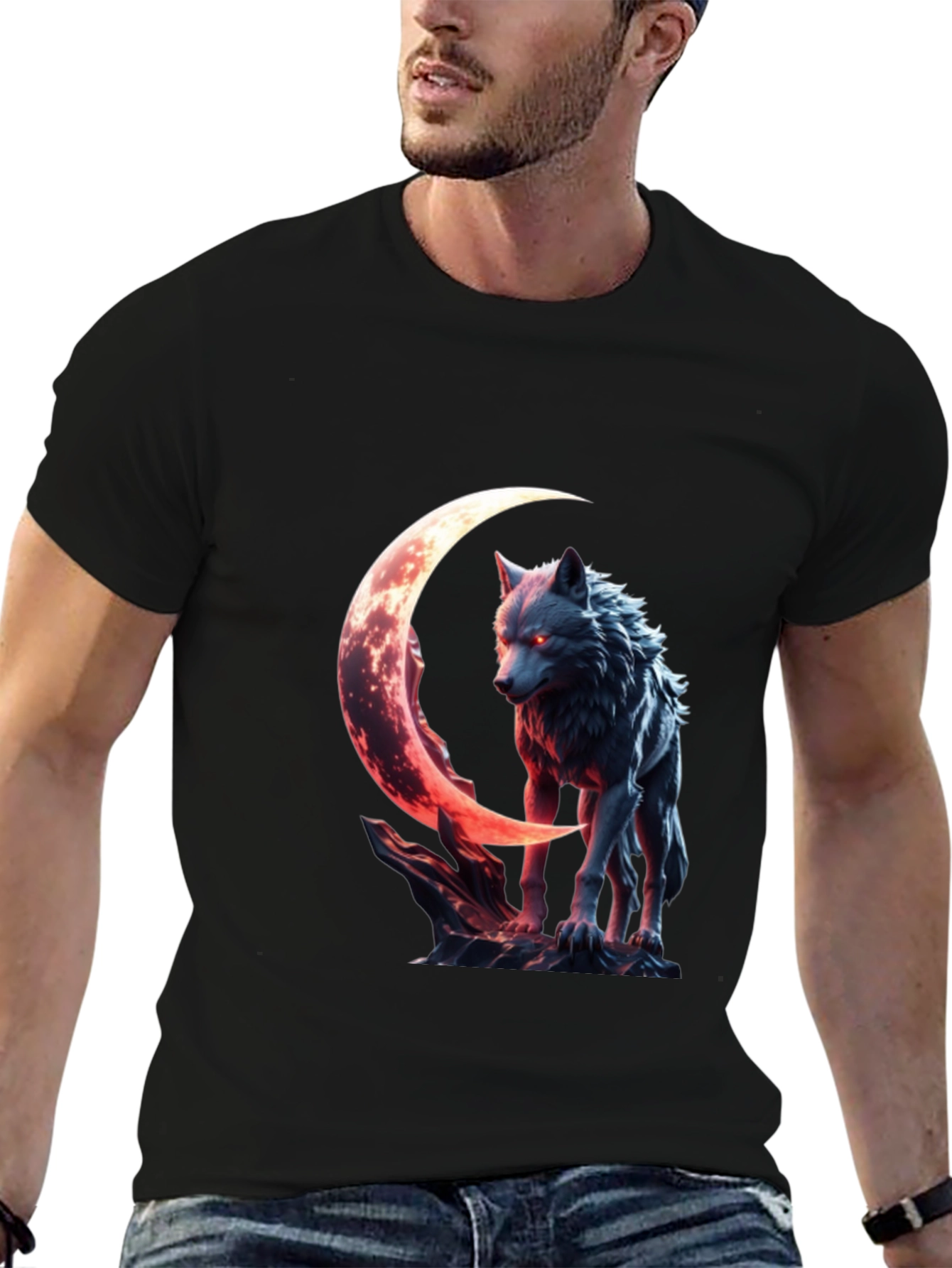 Wolf Moon Graphic Tee - Black Cotton Shirt