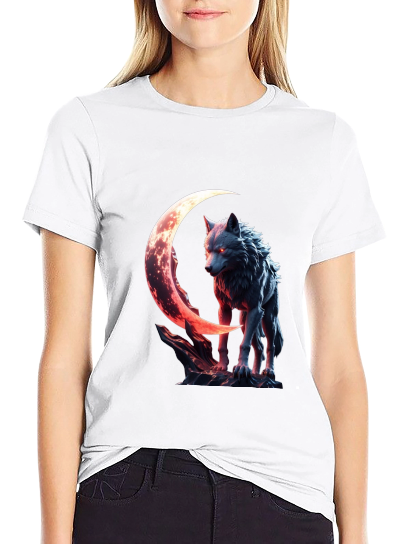 Wolf Moon Graphic Tee - Black Cotton Shirt