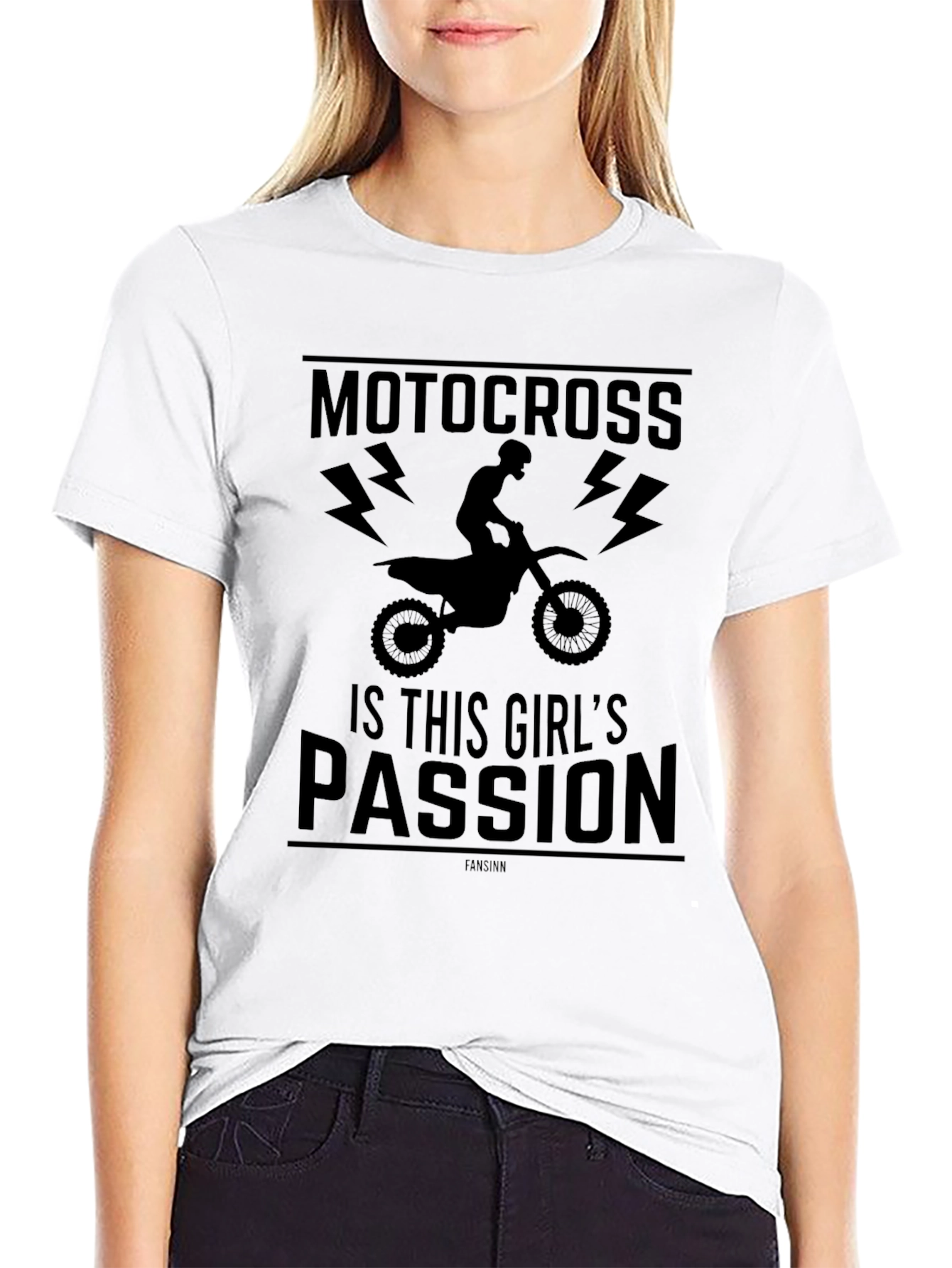 Motocross Girls Passion Black Graphic T-Shirt