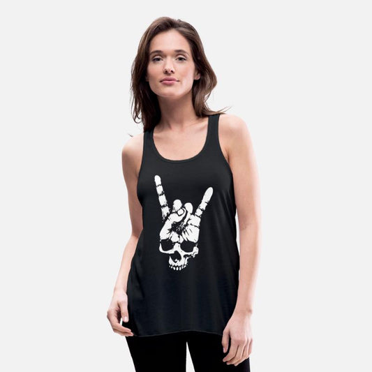 heavy metal skull with devil horns hand