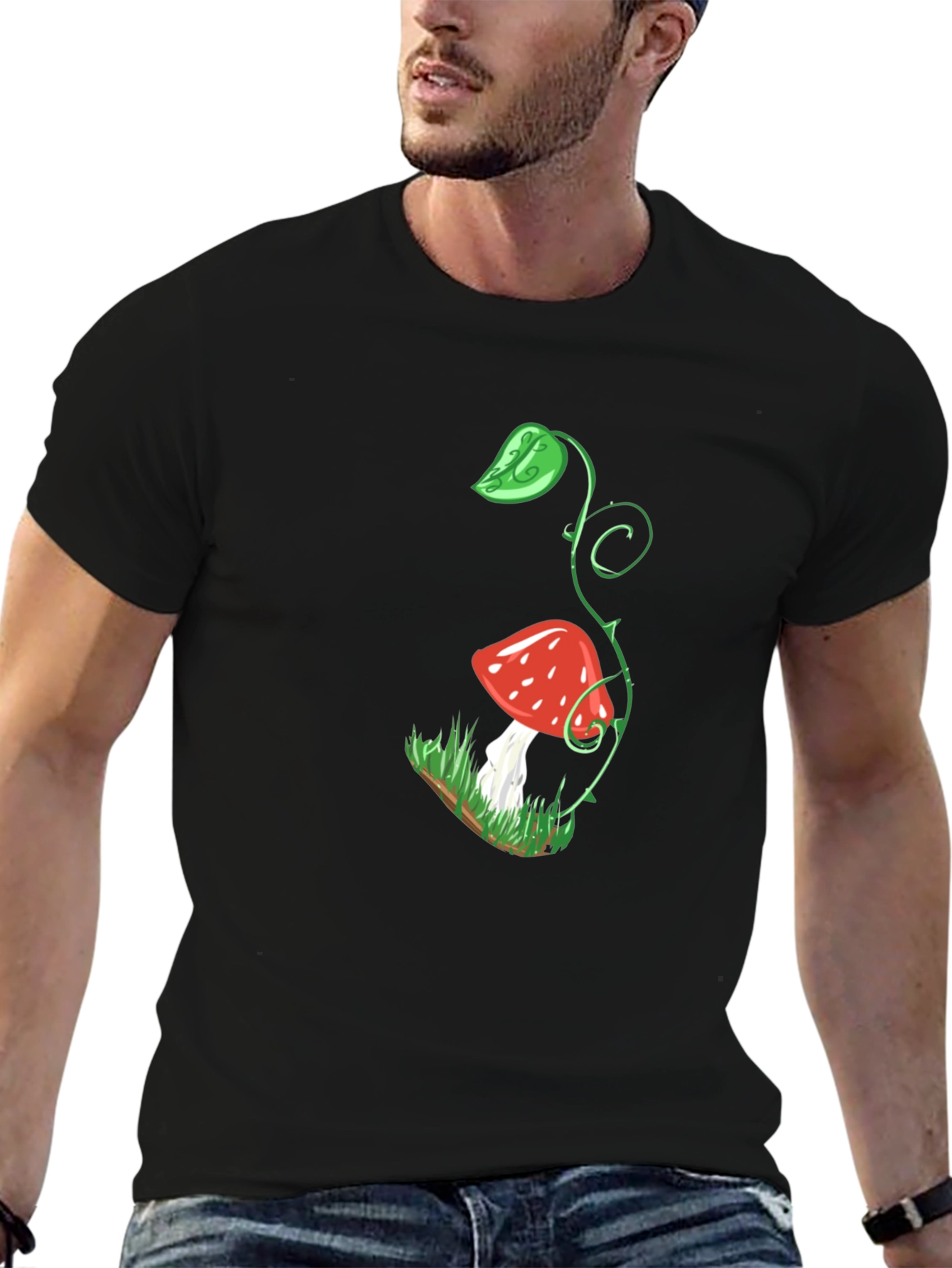 Mushroom Plant Graphic Black T-Shirt