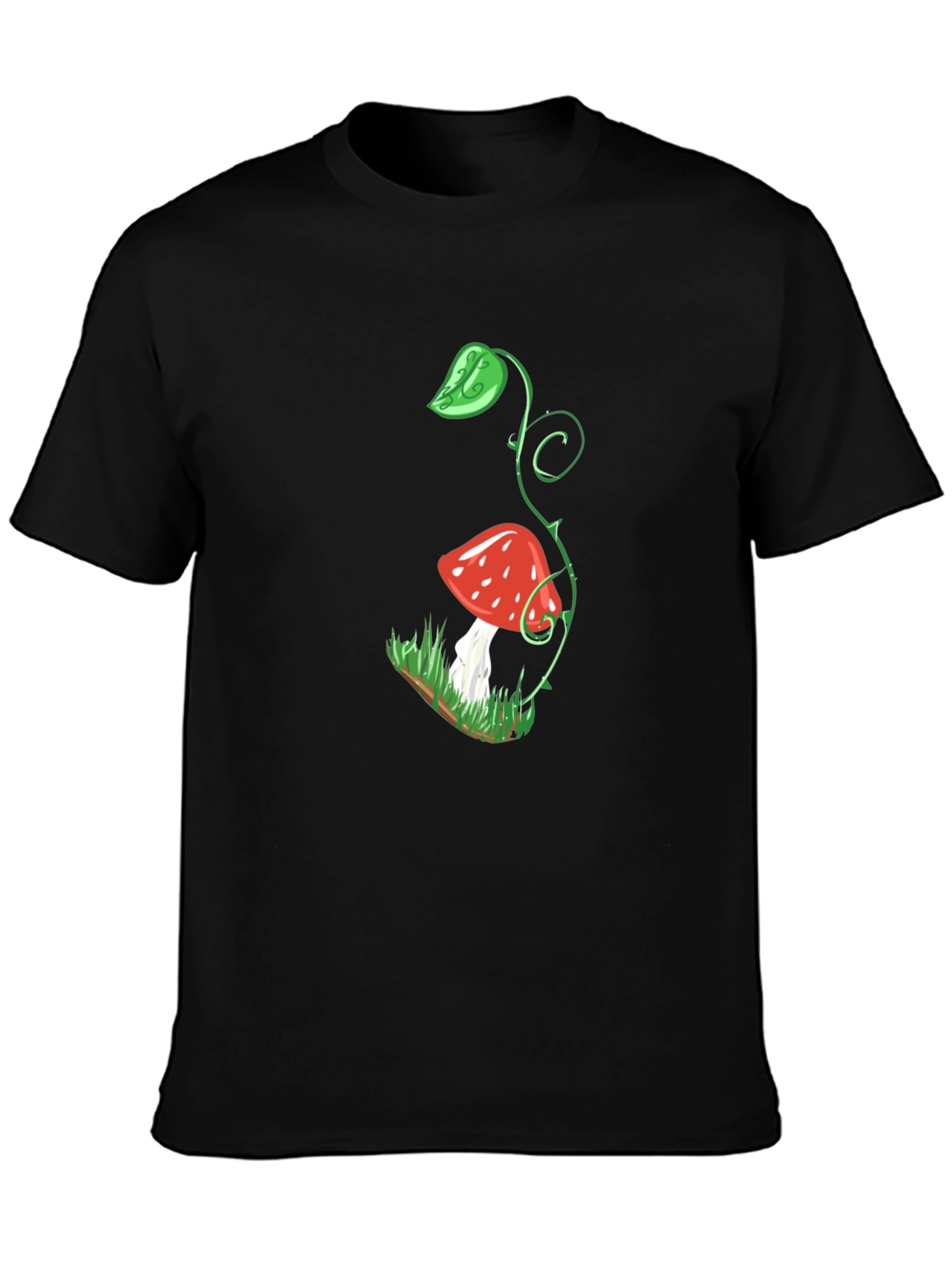 Mushroom Plant Graphic Black T-Shirt