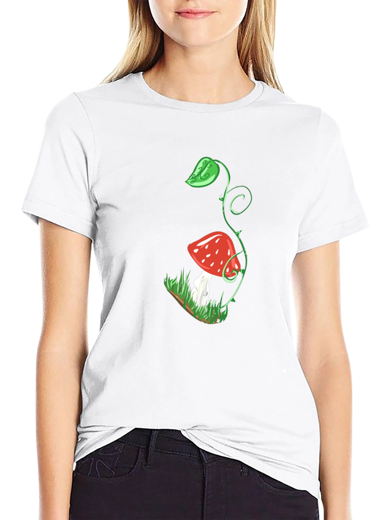 Mushroom Plant Graphic Black T-Shirt