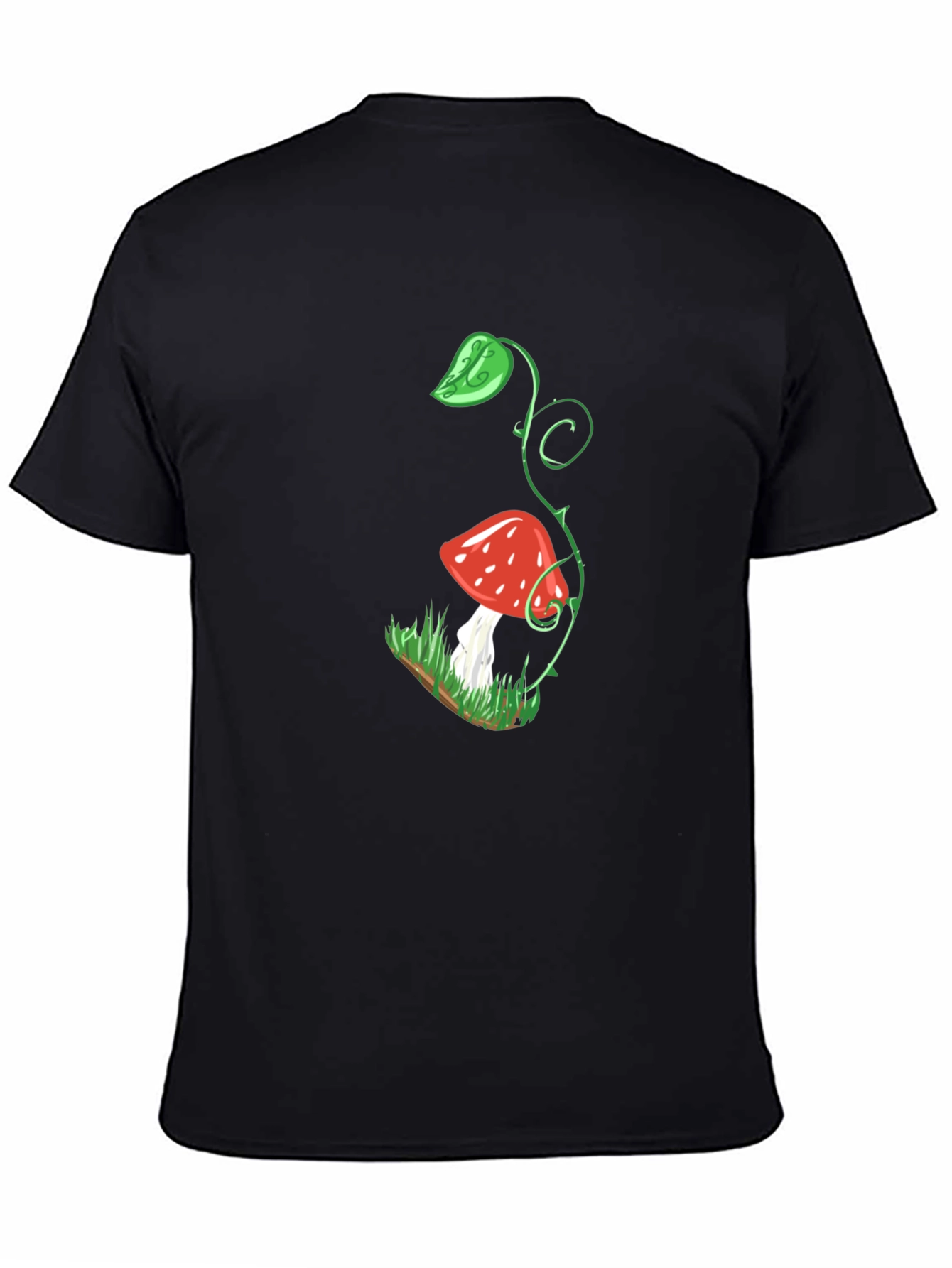 Mushroom Plant Graphic Black T-Shirt