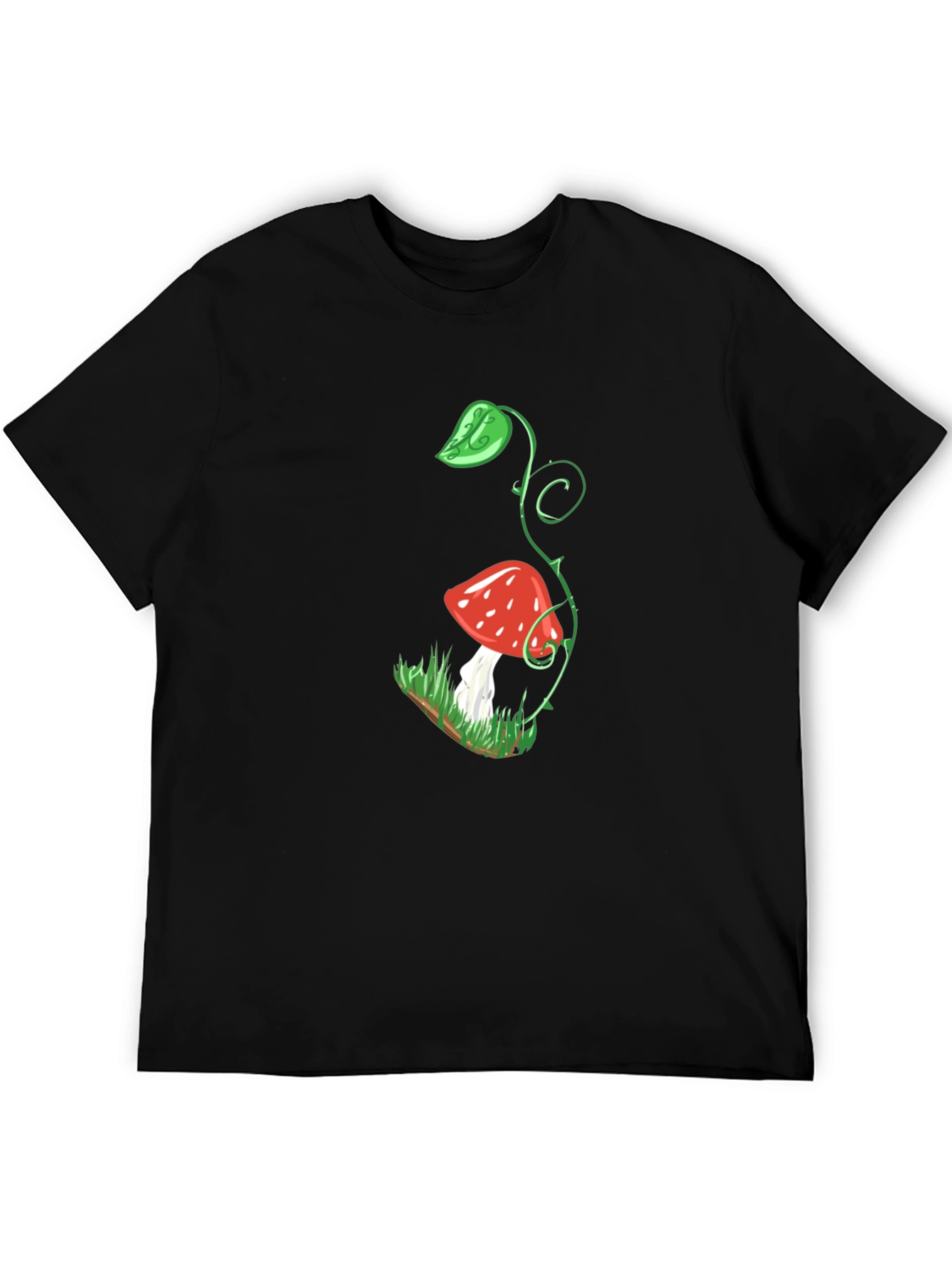 Mushroom Plant Graphic Black T-Shirt