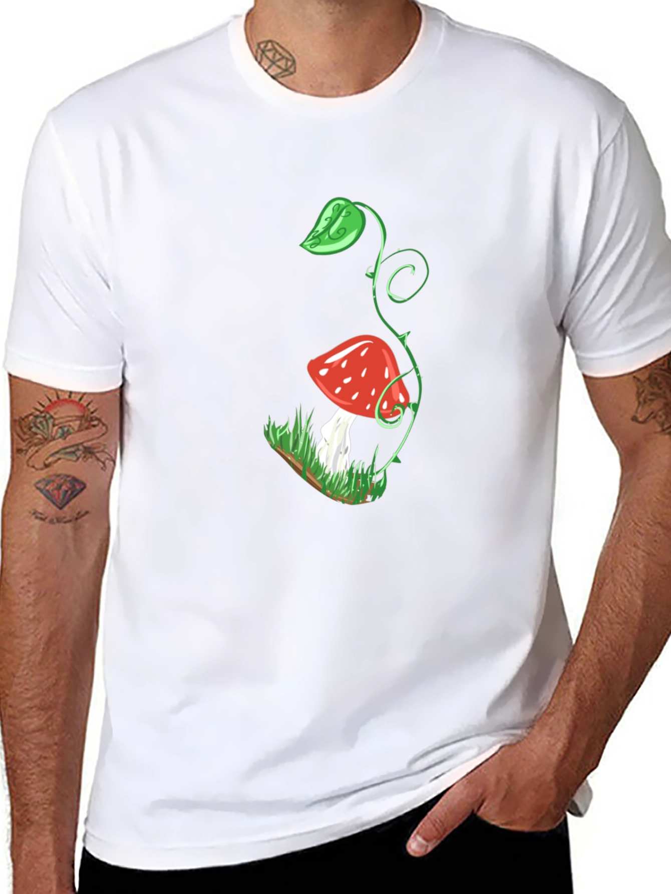 Mushroom Plant Graphic Black T-Shirt