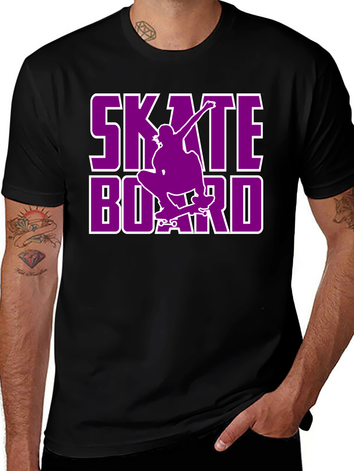 Skateboard Graphic Tee - Black Cotton