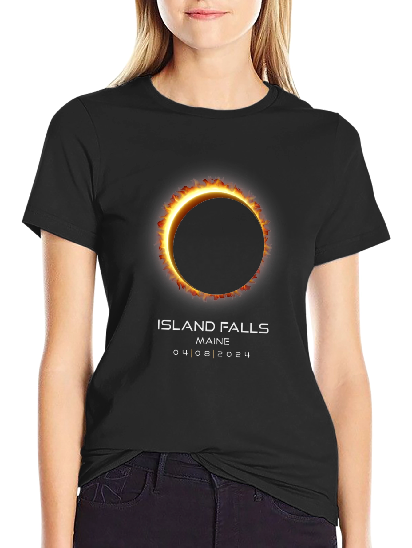 Island Falls Maine Eclipse 2024 Black T-Shirt
