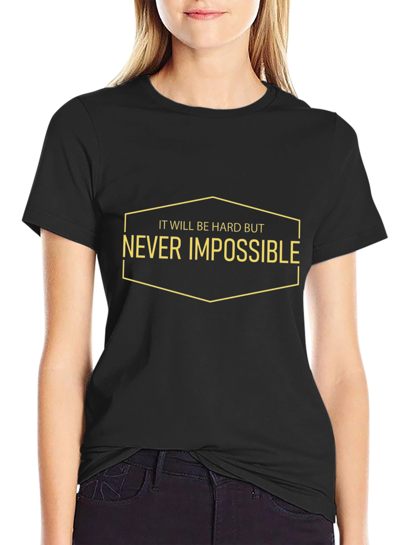 Motivational Black T-Shirt: Never Impossible