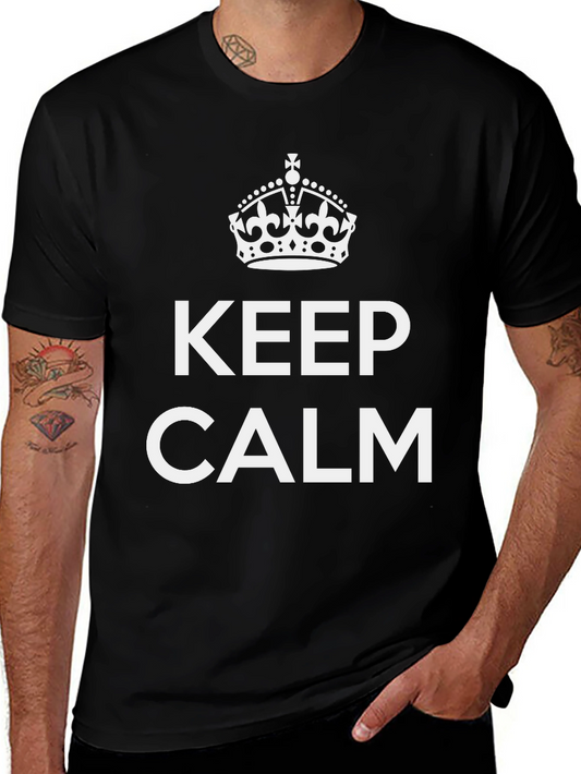 Keep Calm T-Shirt - Black Crew Neck Tee with Crown