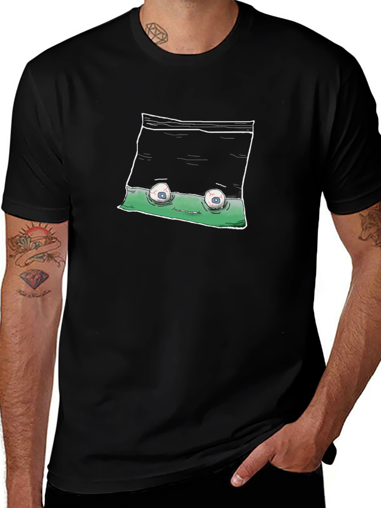 Creepy Eyes in Bag T-Shirt - Black