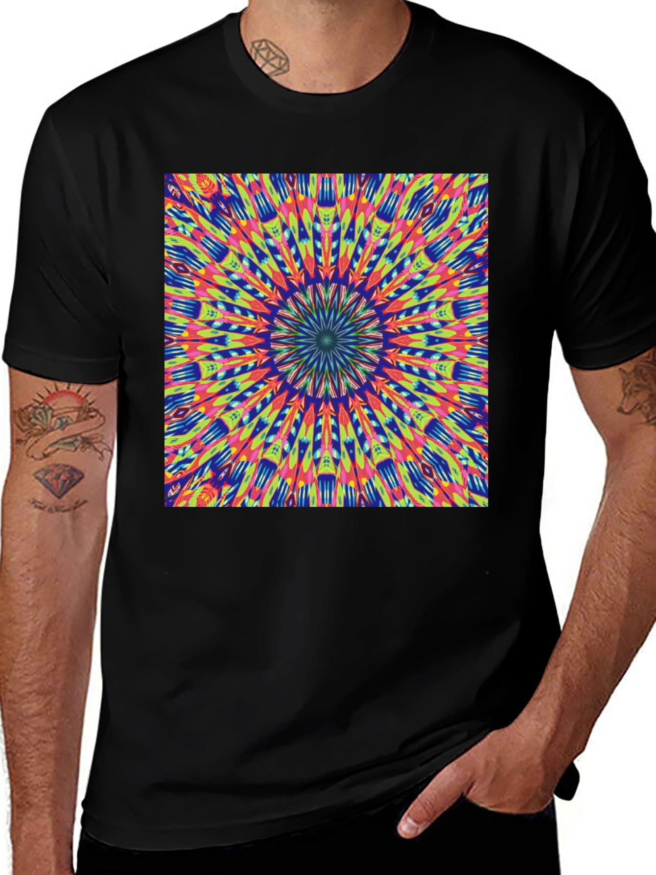 Psychedelic Mandala Graphic Tee - Vibrant Black T-Shirt
