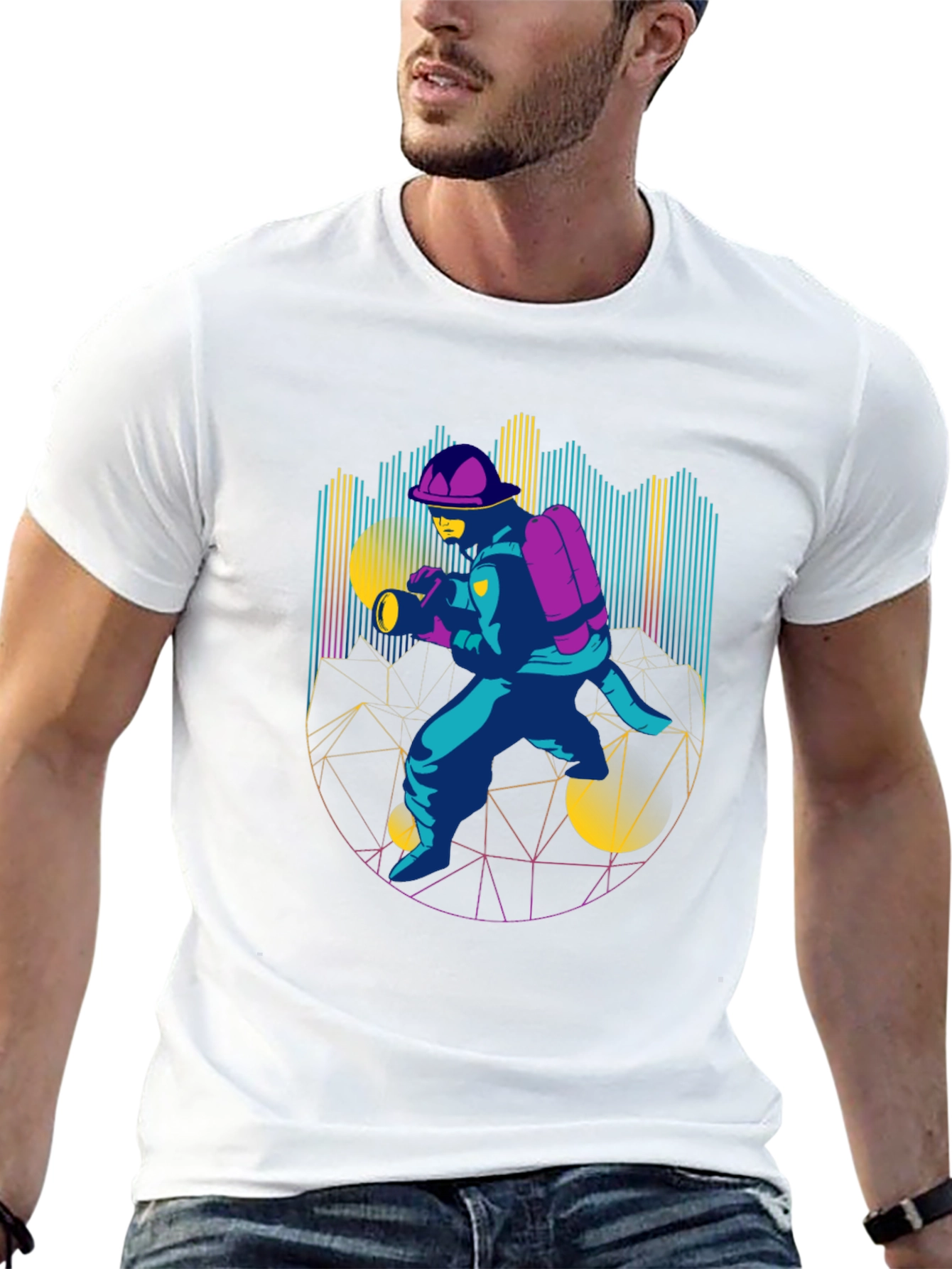 Retro Firefighter Graphic Tee - Black T-Shirt