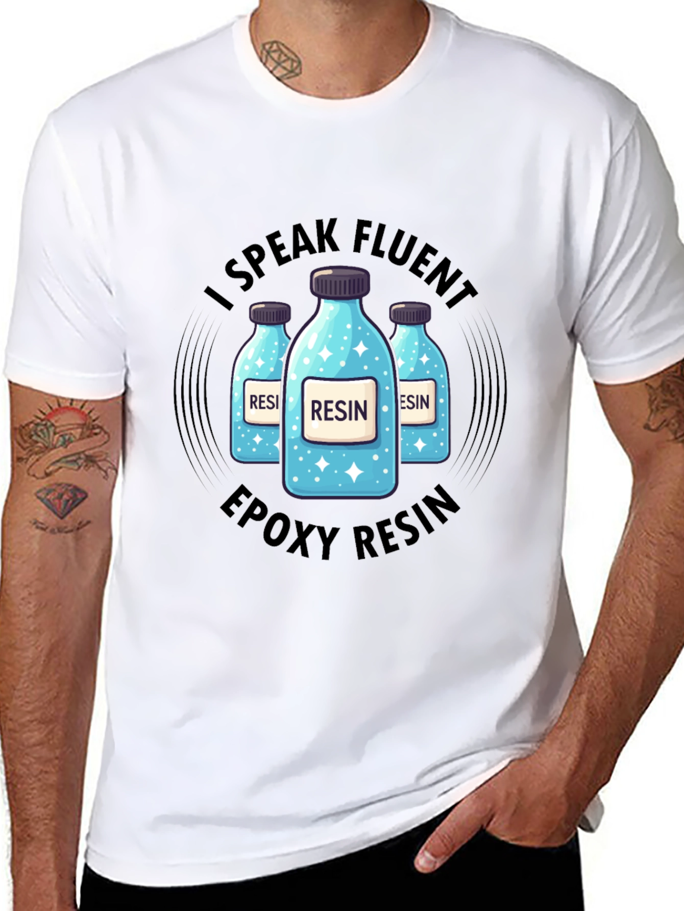 Fluent Resin T-Shirt - Epoxy Resin Bottles Design