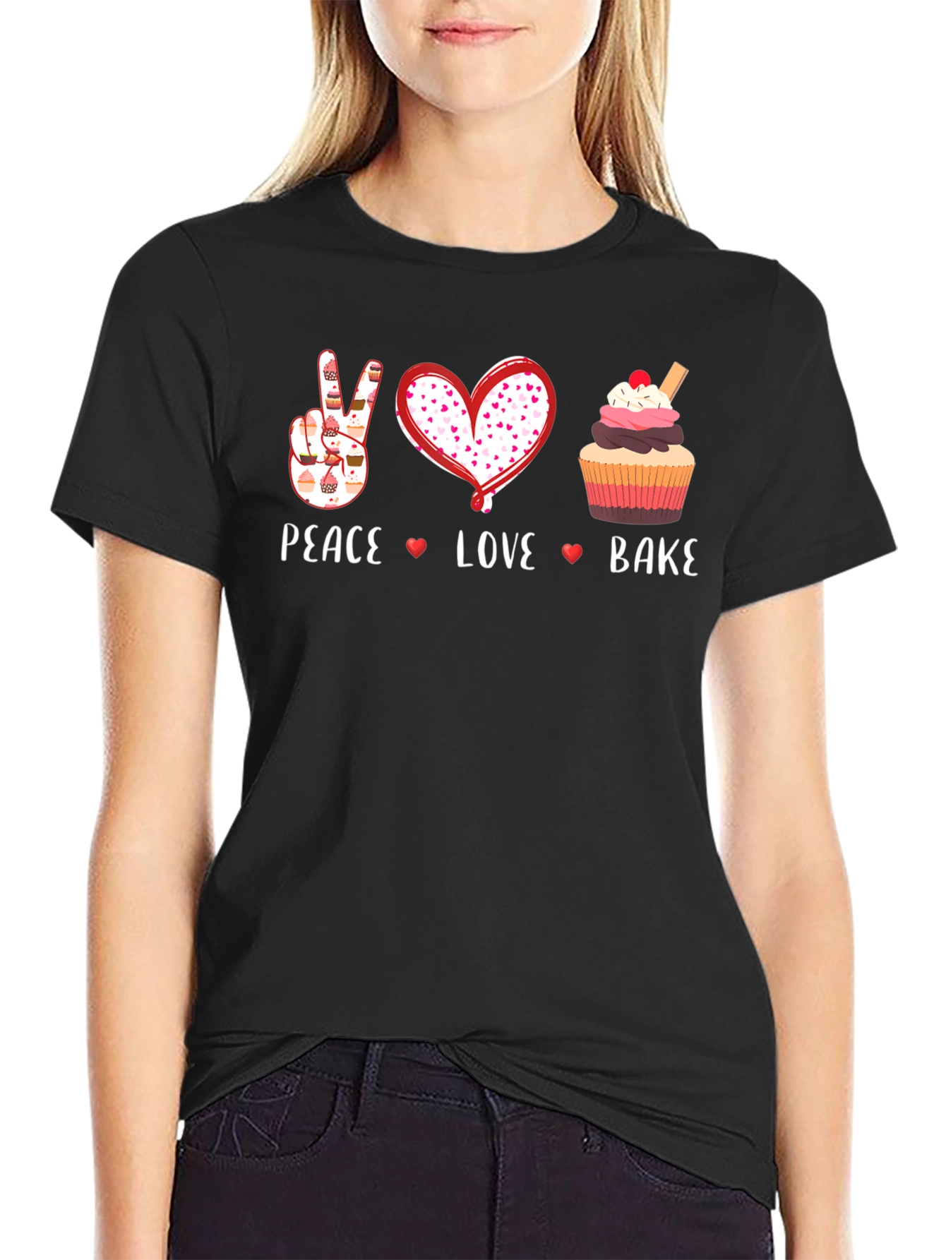 Peace Love Bake Black T-Shirt