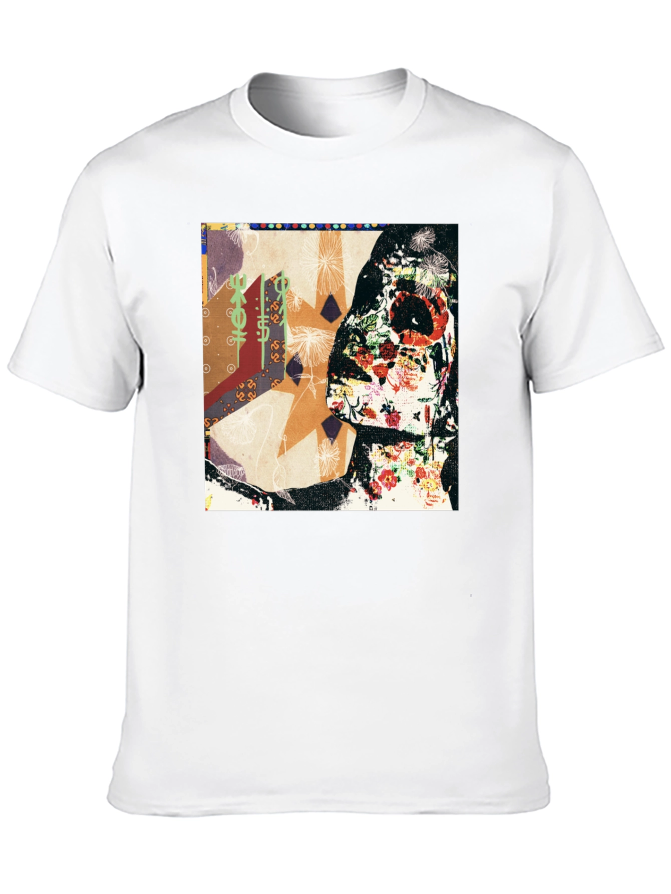 Floral Skull Abstract Graphic Tee - Black