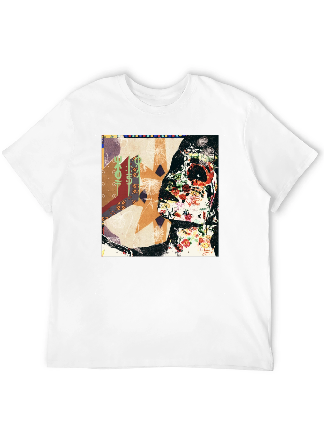 Floral Skull Abstract Graphic Tee - Black