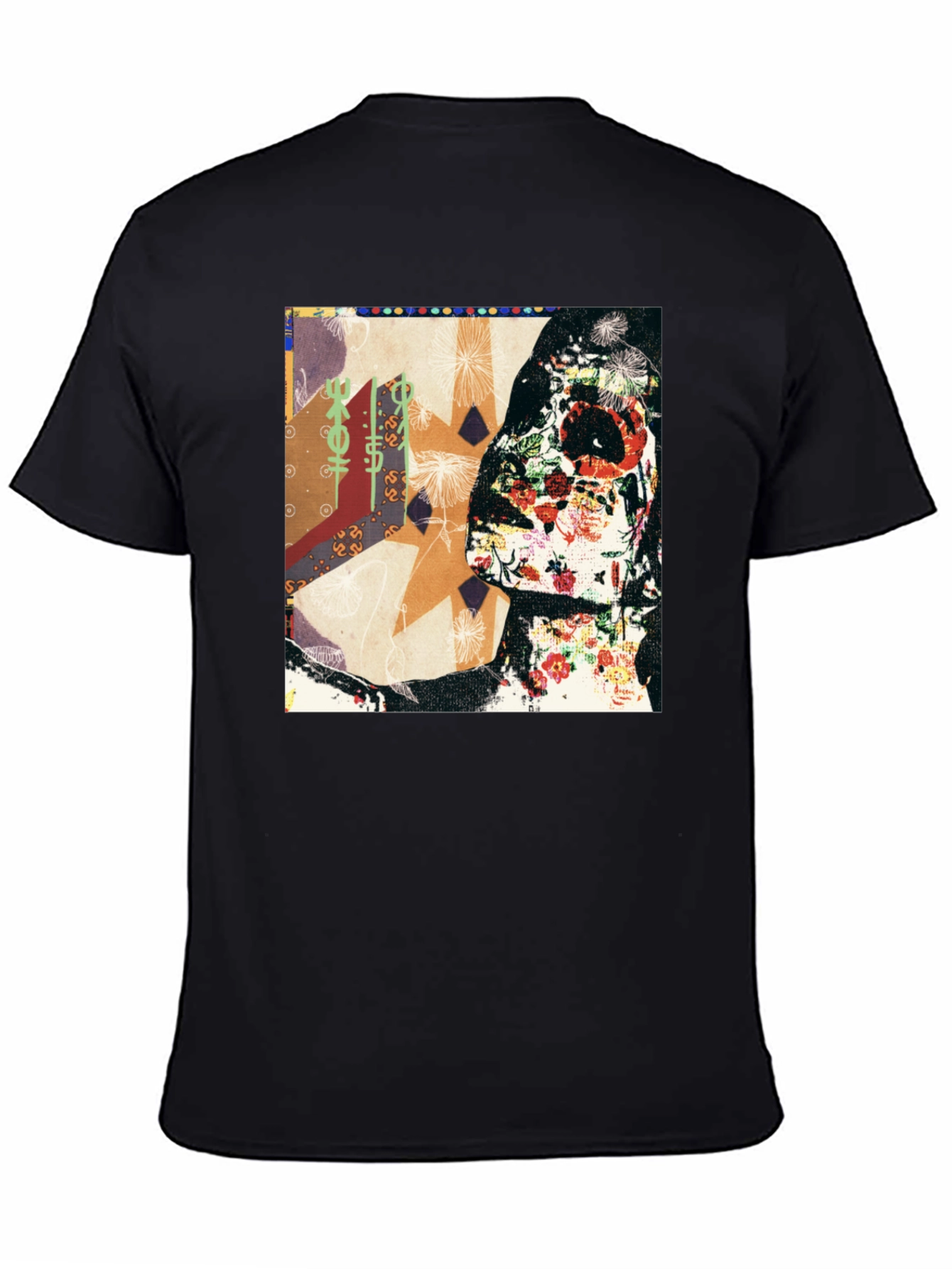 Floral Skull Abstract Graphic Tee - Black