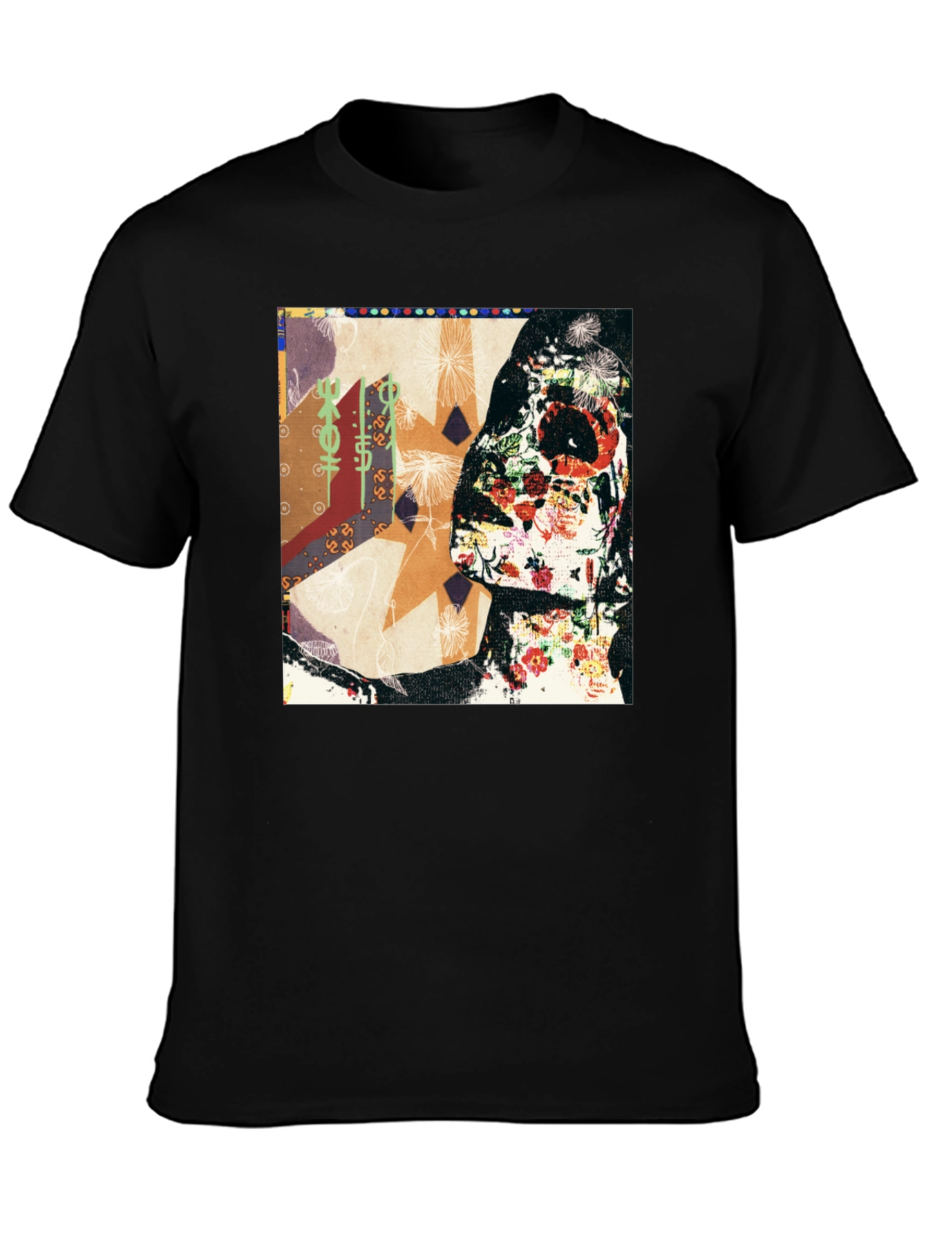 Floral Skull Abstract Graphic Tee - Black