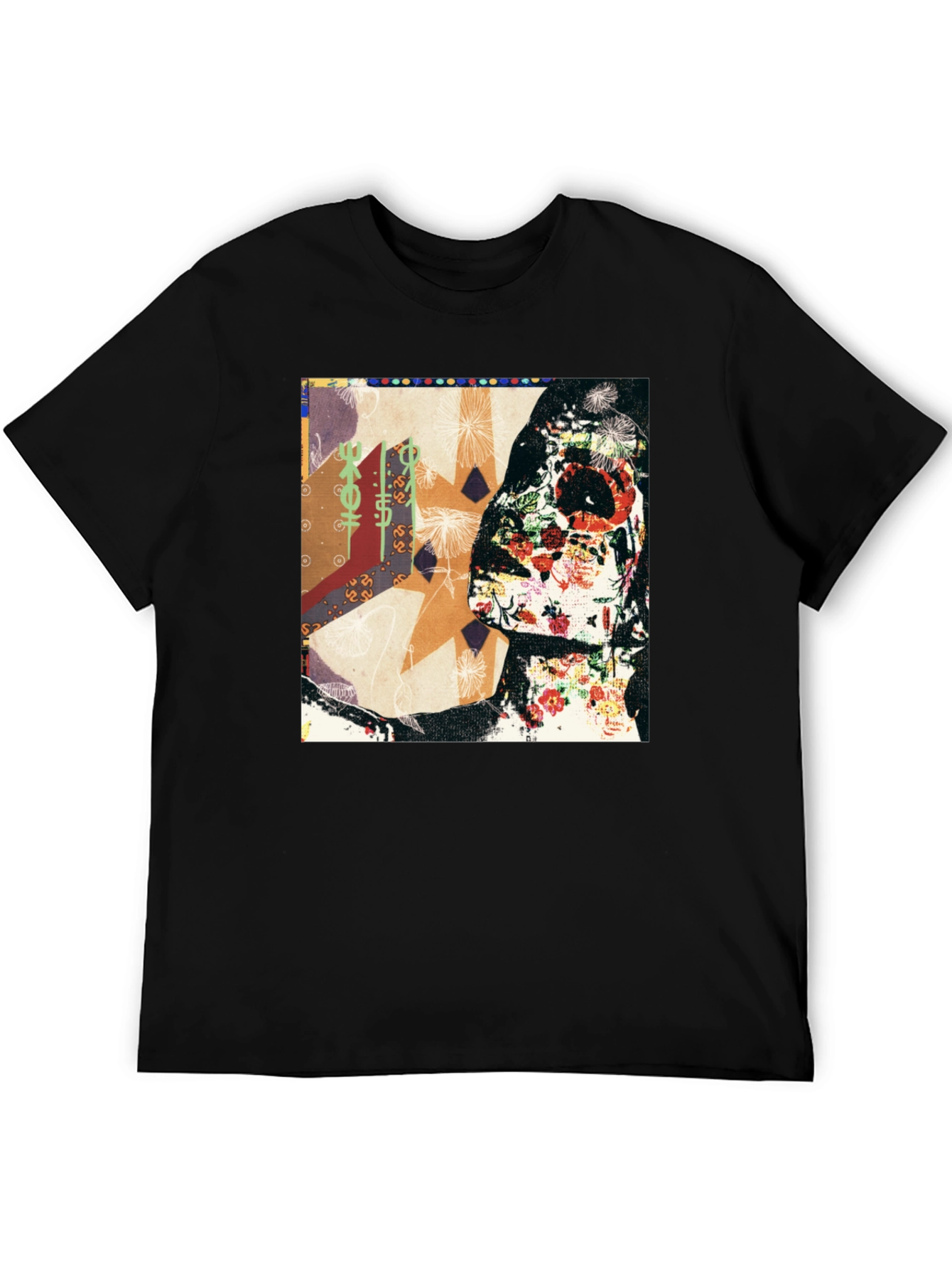 Floral Skull Abstract Graphic Tee - Black