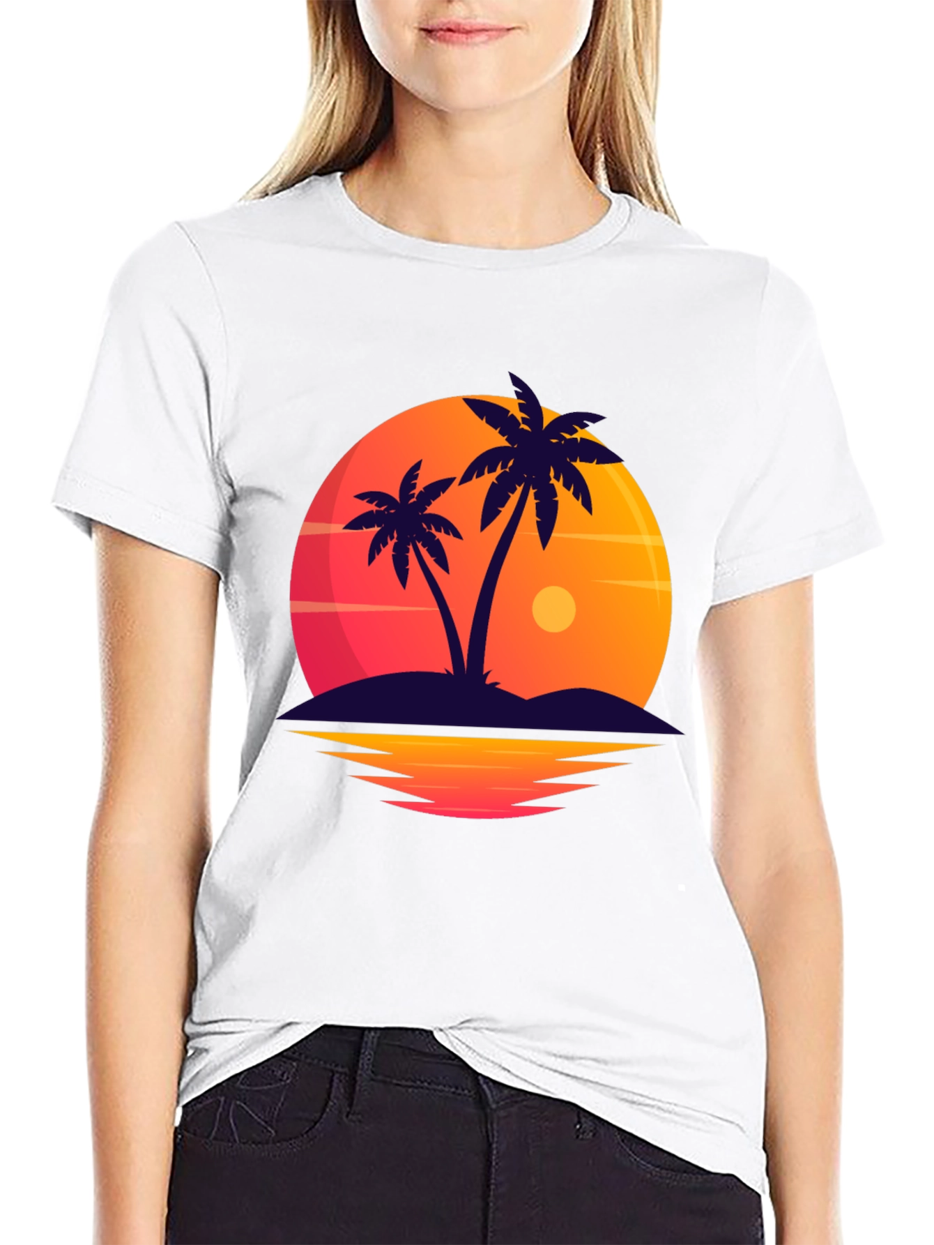 Tropical Sunset Palm Tree Graphic T-Shirt