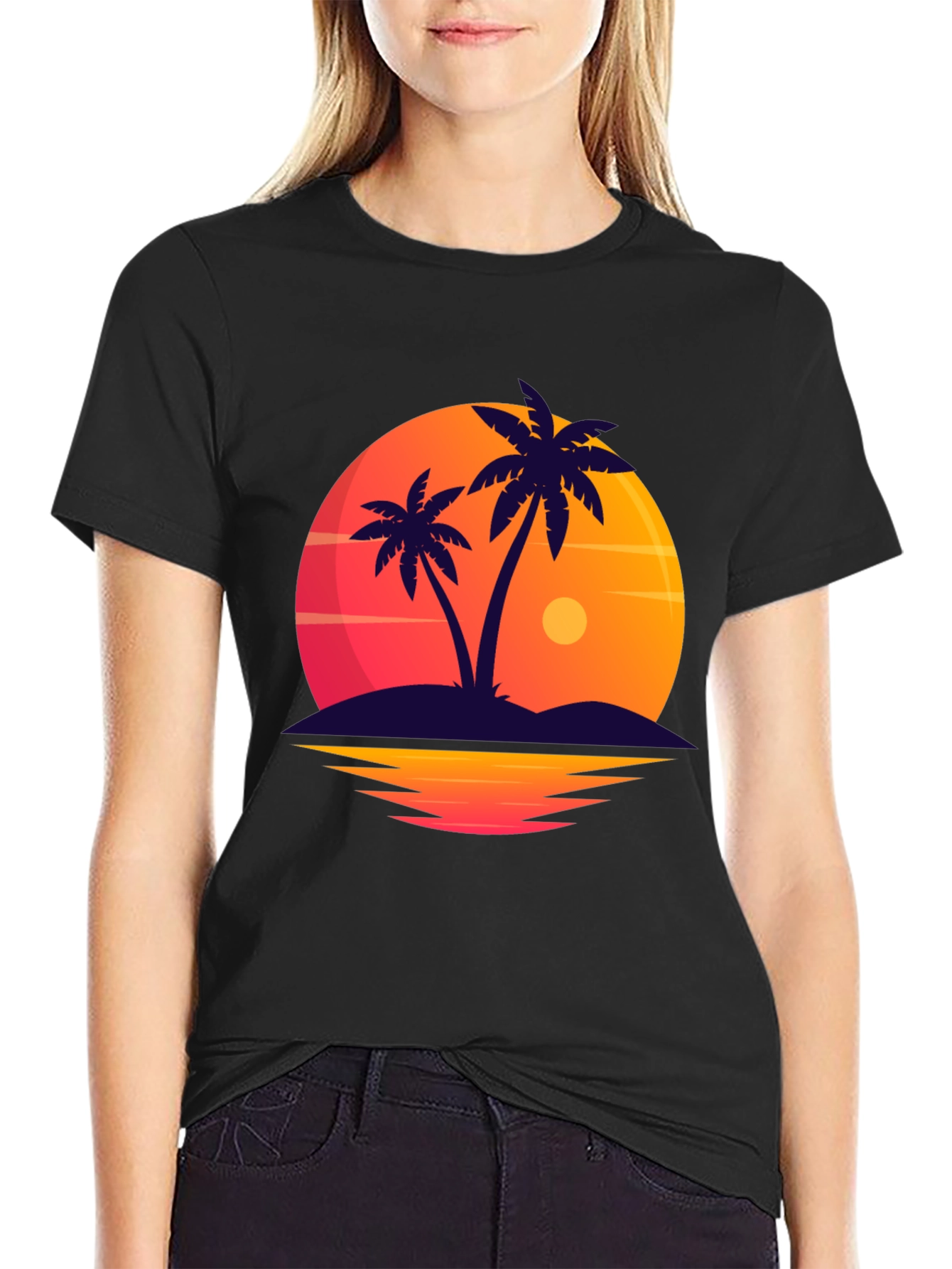 Tropical Sunset Palm Tree Graphic T-Shirt