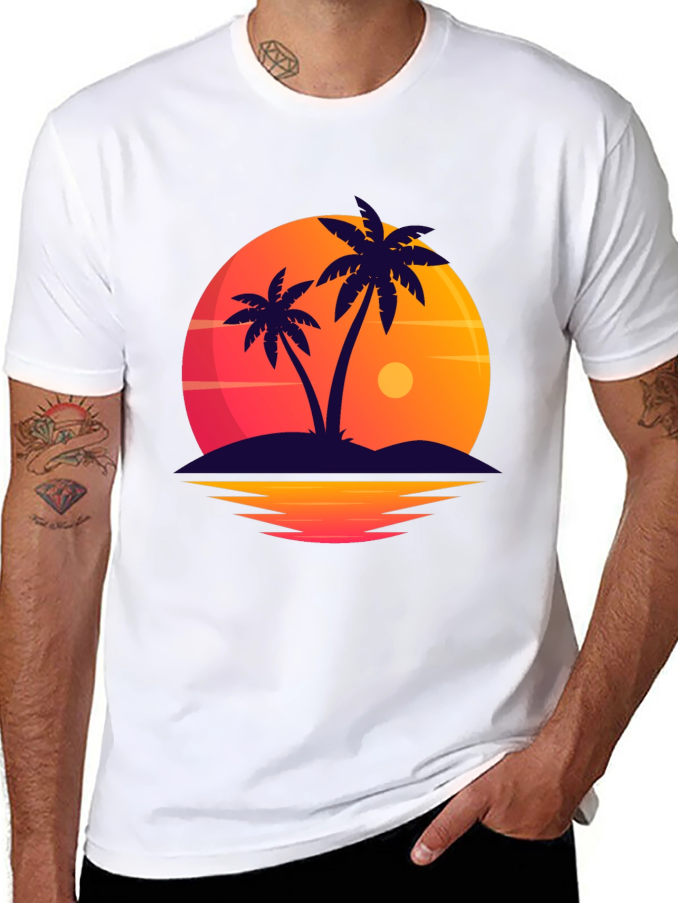 Tropical Sunset Palm Tree Graphic T-Shirt
